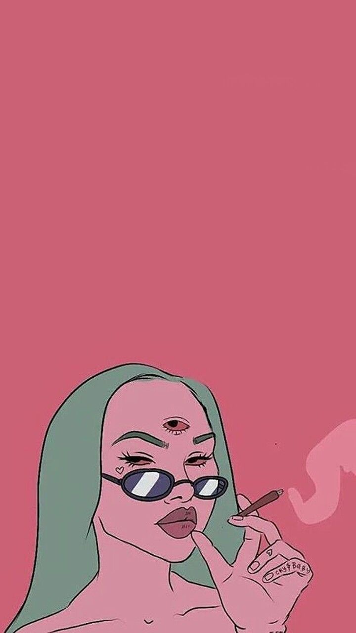 Frau, Sonnenbrille, Rauchen, Rosa Hintergrund, Illustration, Sperrbildschirm fürs iPhone