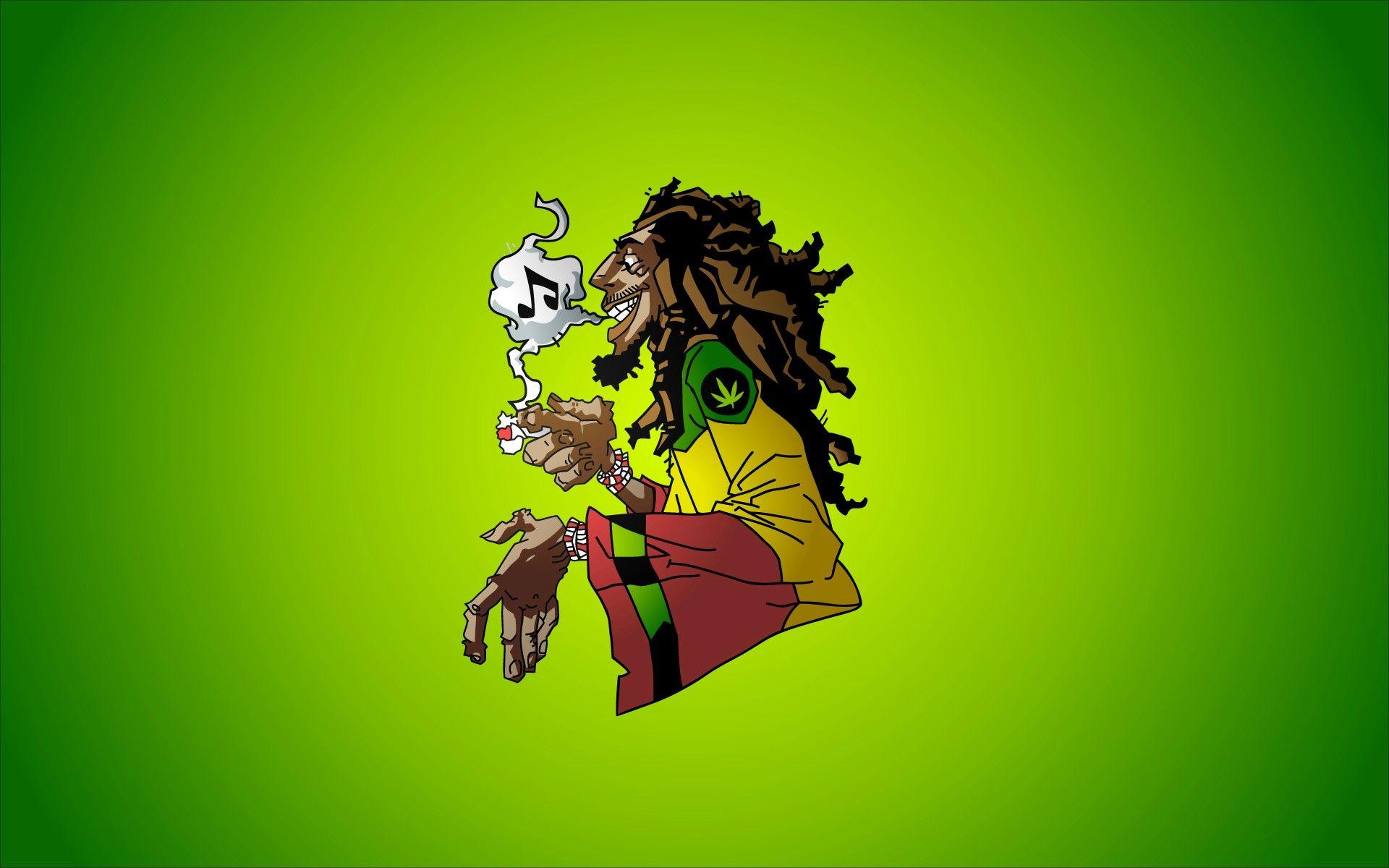 Rasta-Mann, Dreadlocks, Cartoon, Rauch, Grüner Hintergrund, Full HD Wallpaper