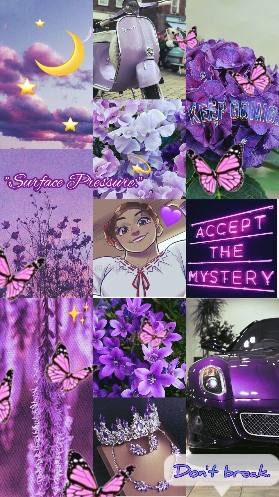 Isabela Madrigal, Encanto, Ästhetik-Collage, Lila, Blüten, Schmetterlinge, HD, Handy-Hintergrundbild