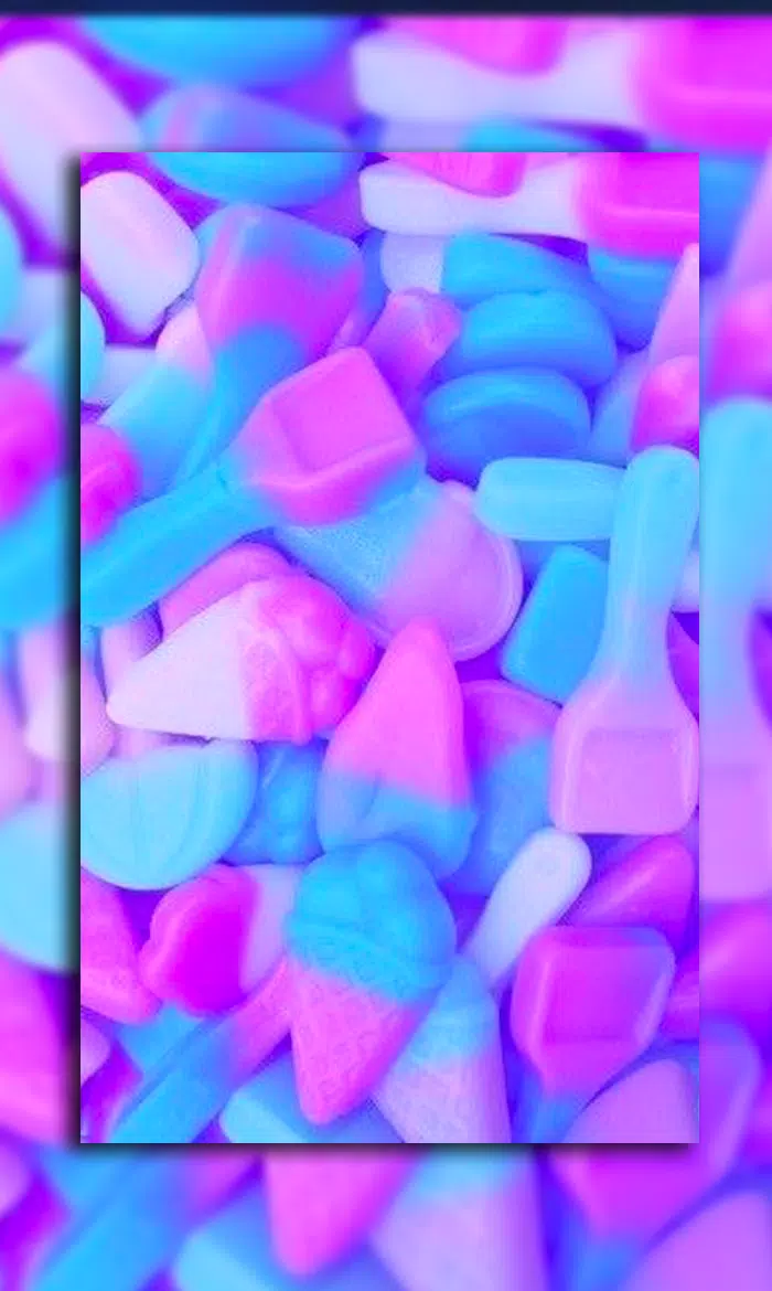 Fruchtgummi, Neonfarben, Lila, Blau, Rahmen, Hochformat, Hintergrundbild fürs Smartphone