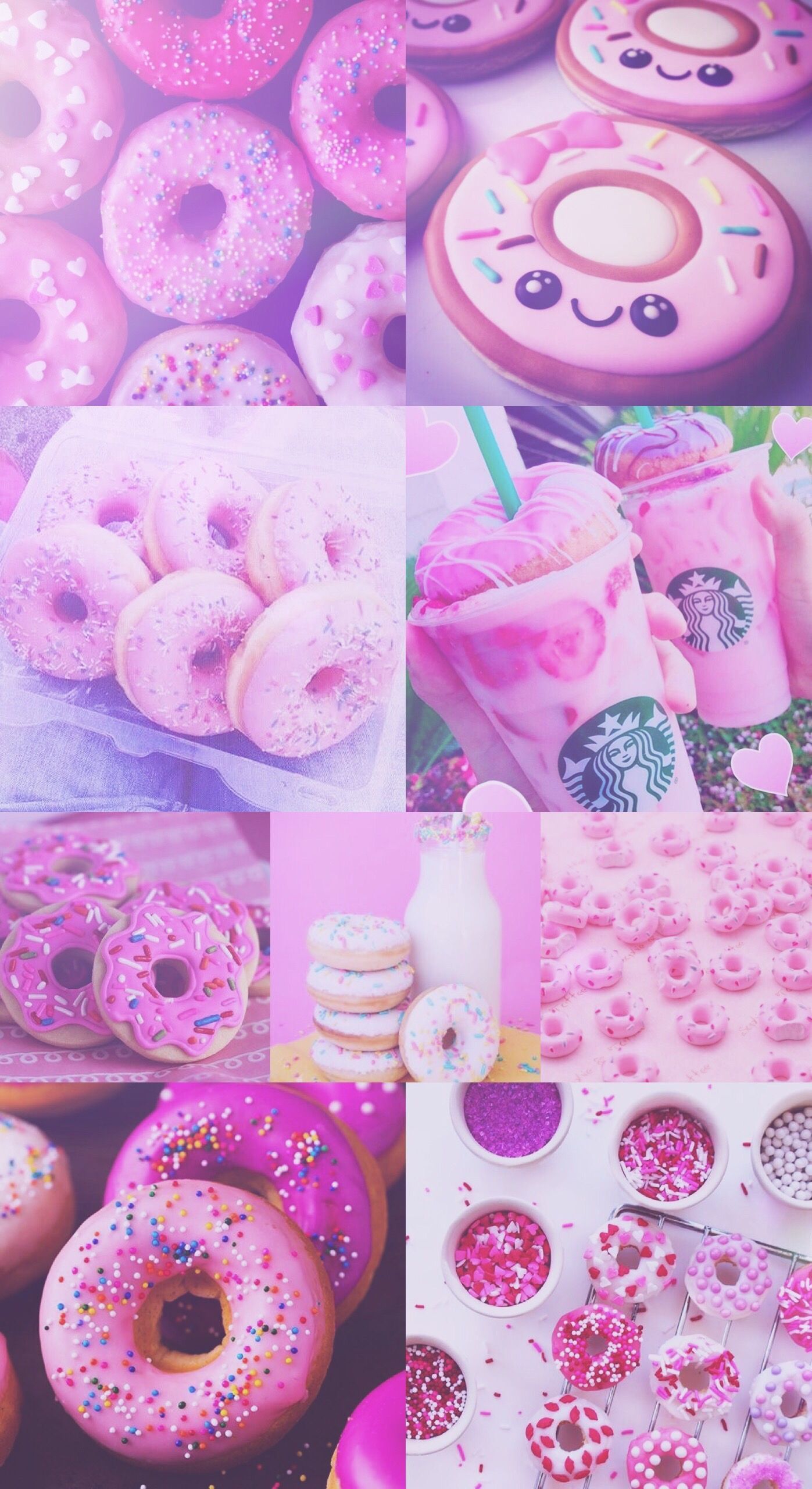 Donuts, Collage, Rosa, Ästhetik, Glasur, Full HD, Hintergrundbild fürs Handy