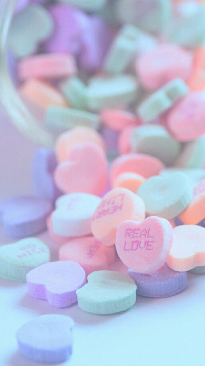 Zuckerherzen, Bonbons, Pastellfarben, Valentinstag, Unschärfe, HD, Handy-Hintergrund
