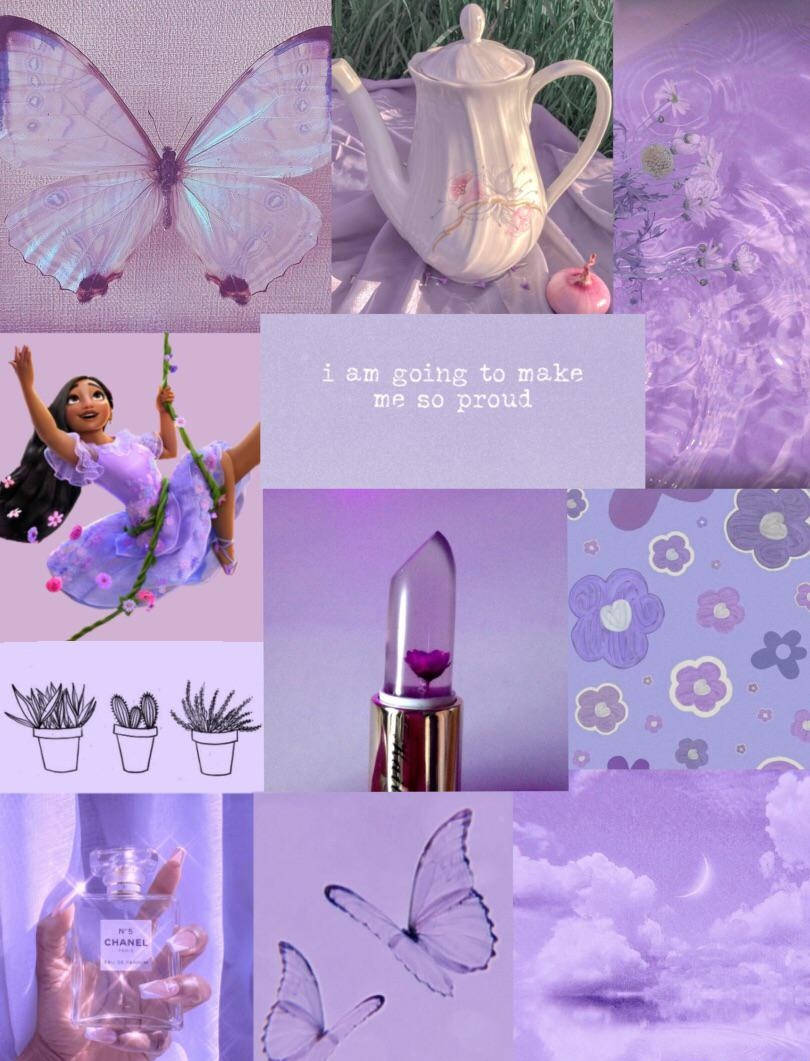 Isabela Madrigal, Encanto, Ästhetik-Collage, Lila, Schmetterlinge, Teekanne, HD-Tablet-Hintergrundbild