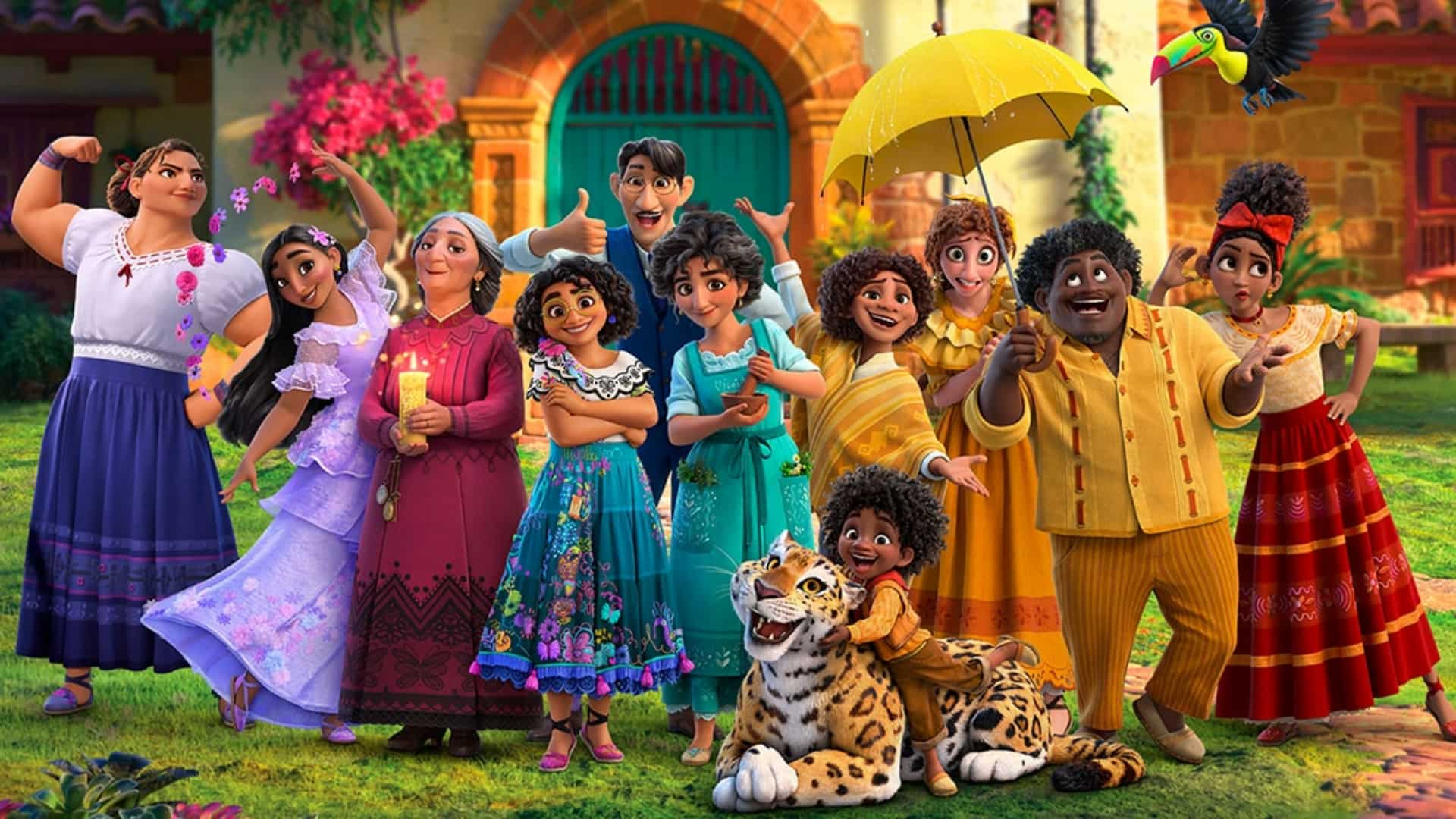 Familie Madrigal, Mirabel Madrigal, Luisa Madrigal, Isabela Madrigal, Abuela Alma, Encanto, Jaguar, Gruppenbild, Full-HD-Hintergrundbild