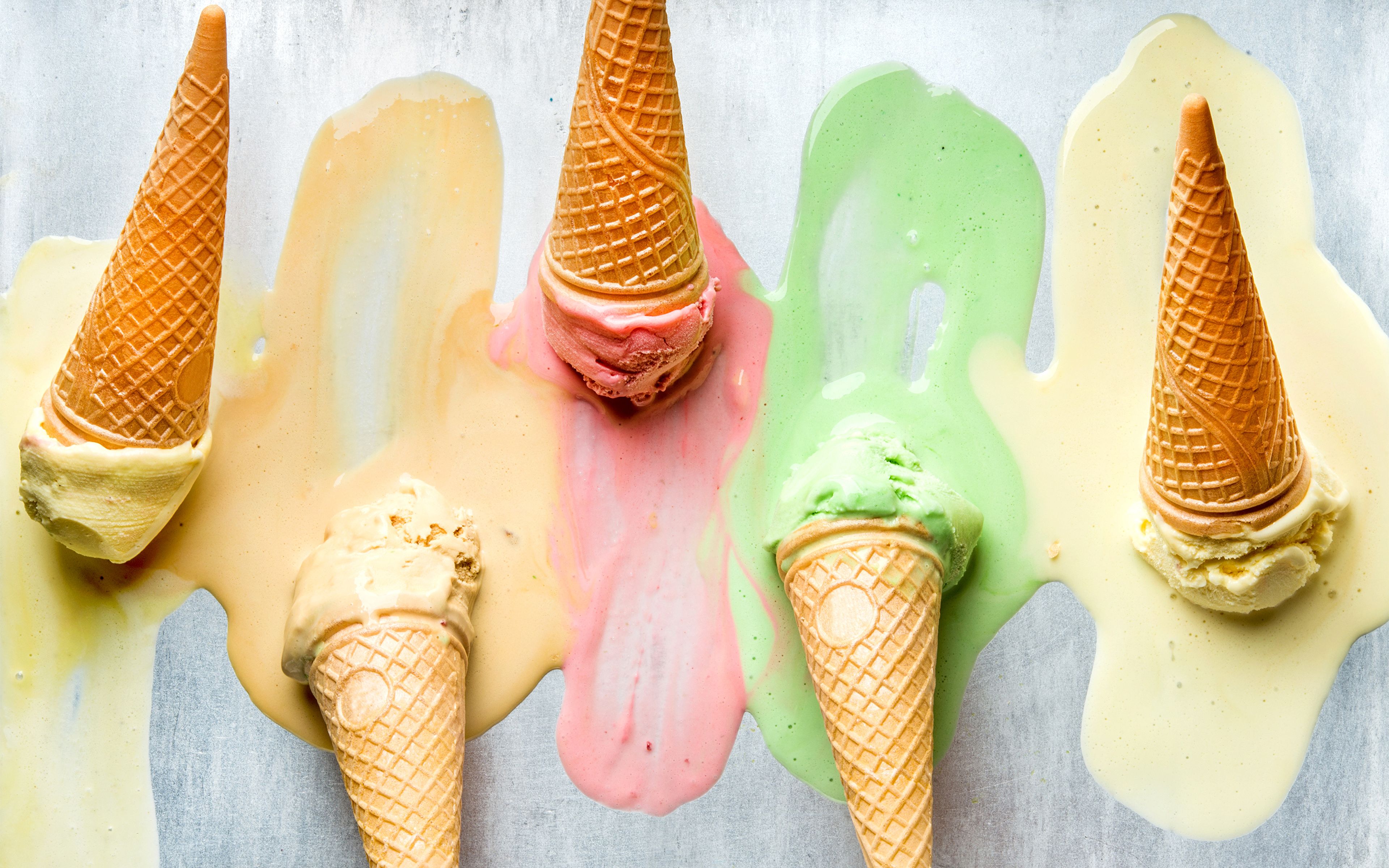 Eiswaffeln, Speiseeis, Geschmolzen, Pastellfarben, Sommer, 4K, Desktop-Hintergrund