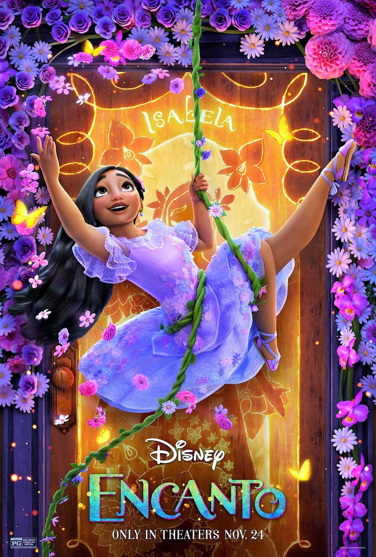 Isabela Madrigal, Encanto, Disney, Filmplakat, Blumenranken, Lila, Full HD, iPad-Hintergrundbild