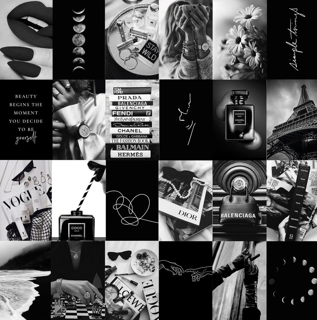 Collage, Chanel, Vogue, Schwarz-Weiß, Moodboard, Hintergrundbild für iPad und Tablet