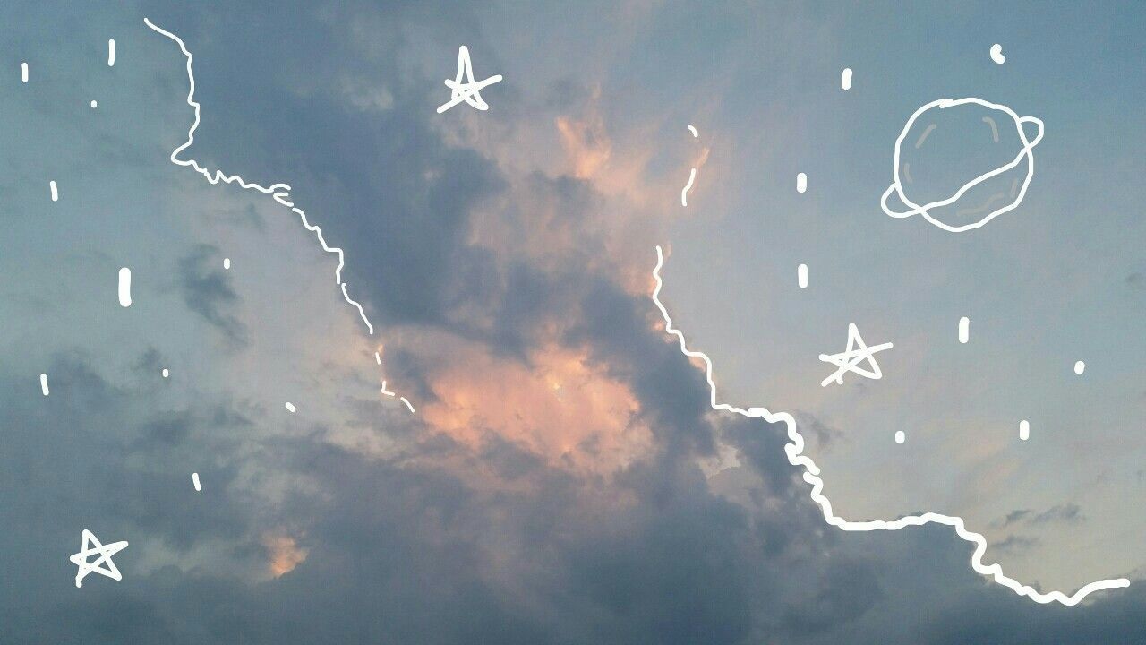 Himmel, Wolken, Gezeichnete Sterne, Planet, Doodle, HD, Hintergrundbild für den PC