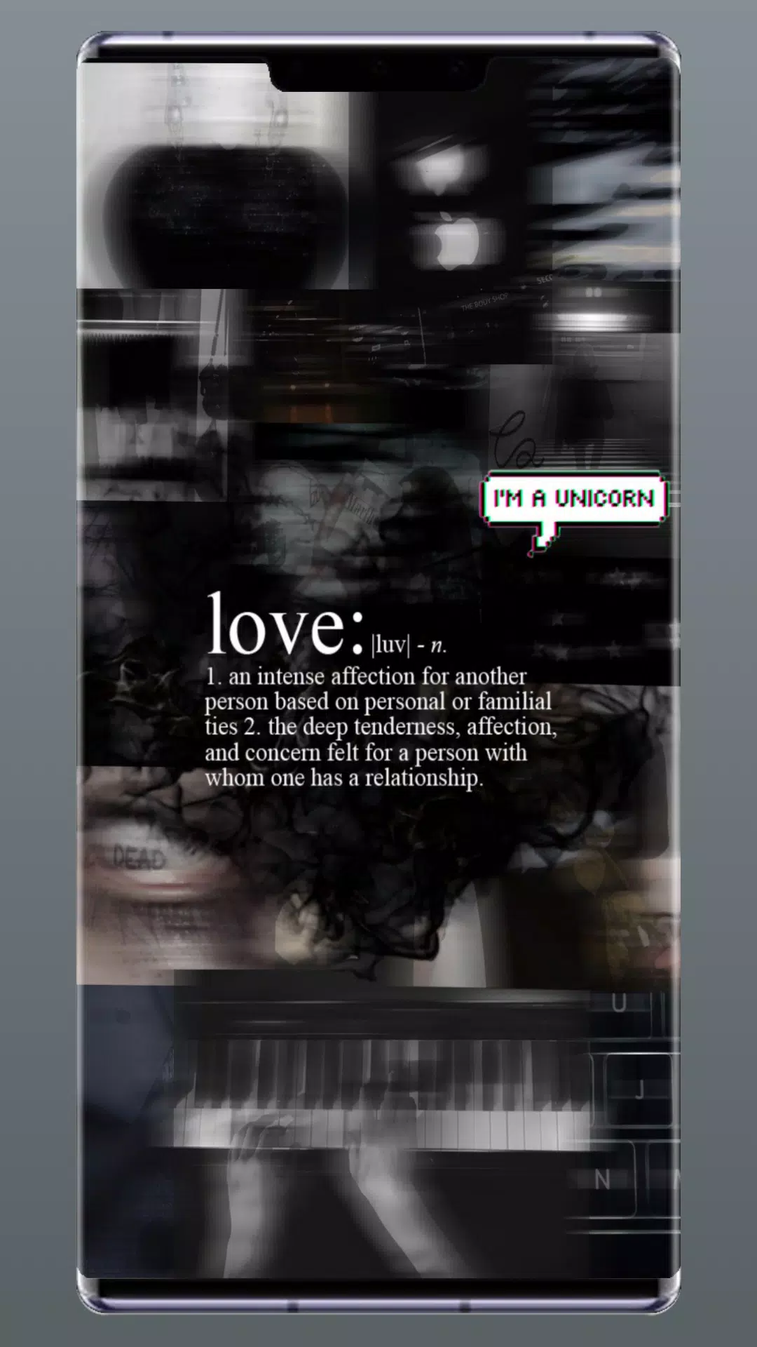 Love, Definition, Collage, Dunkle Ästhetik, Schriftzug, Full HD, Handy-Hintergrund im Hochformat