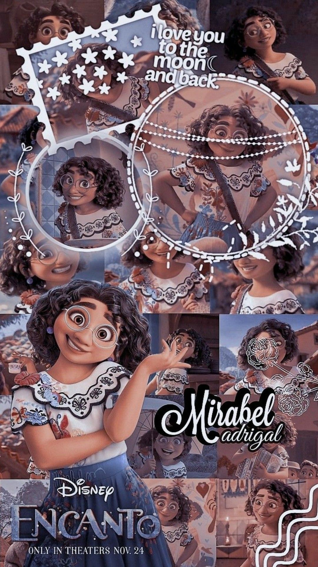 Mirabel Madrigal, Encanto, Collage, Schriftzug, Disney, Full HD, Hintergrundbild fürs Handy