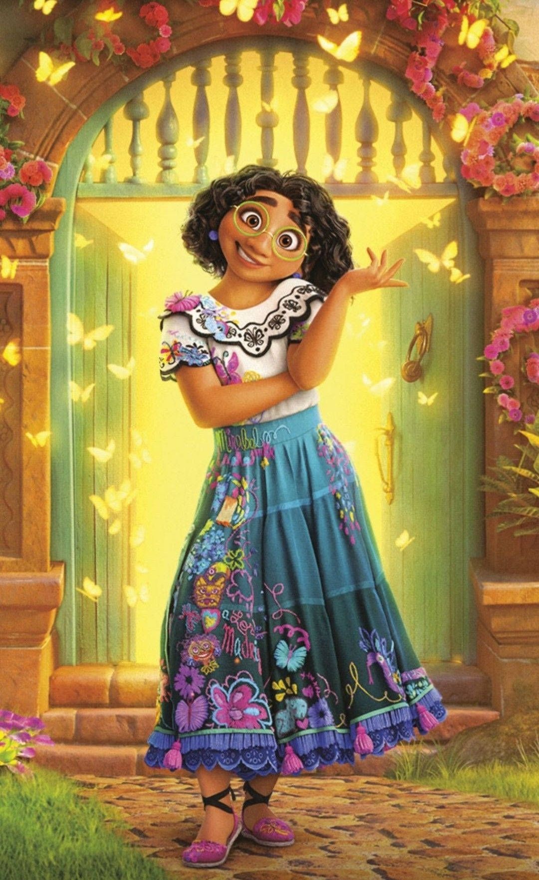 Mirabel Madrigal, Encanto, Tür, Goldenes Licht, Schmetterlinge, Full HD, iPhone-Hintergrundbild
