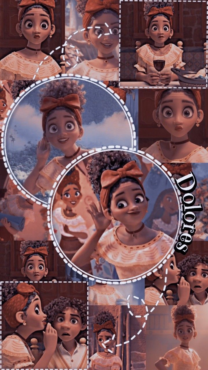 Dolores Madrigal, Encanto, Collage, Kreisrahmen, Disney, Hintergrundbild fürs Handy