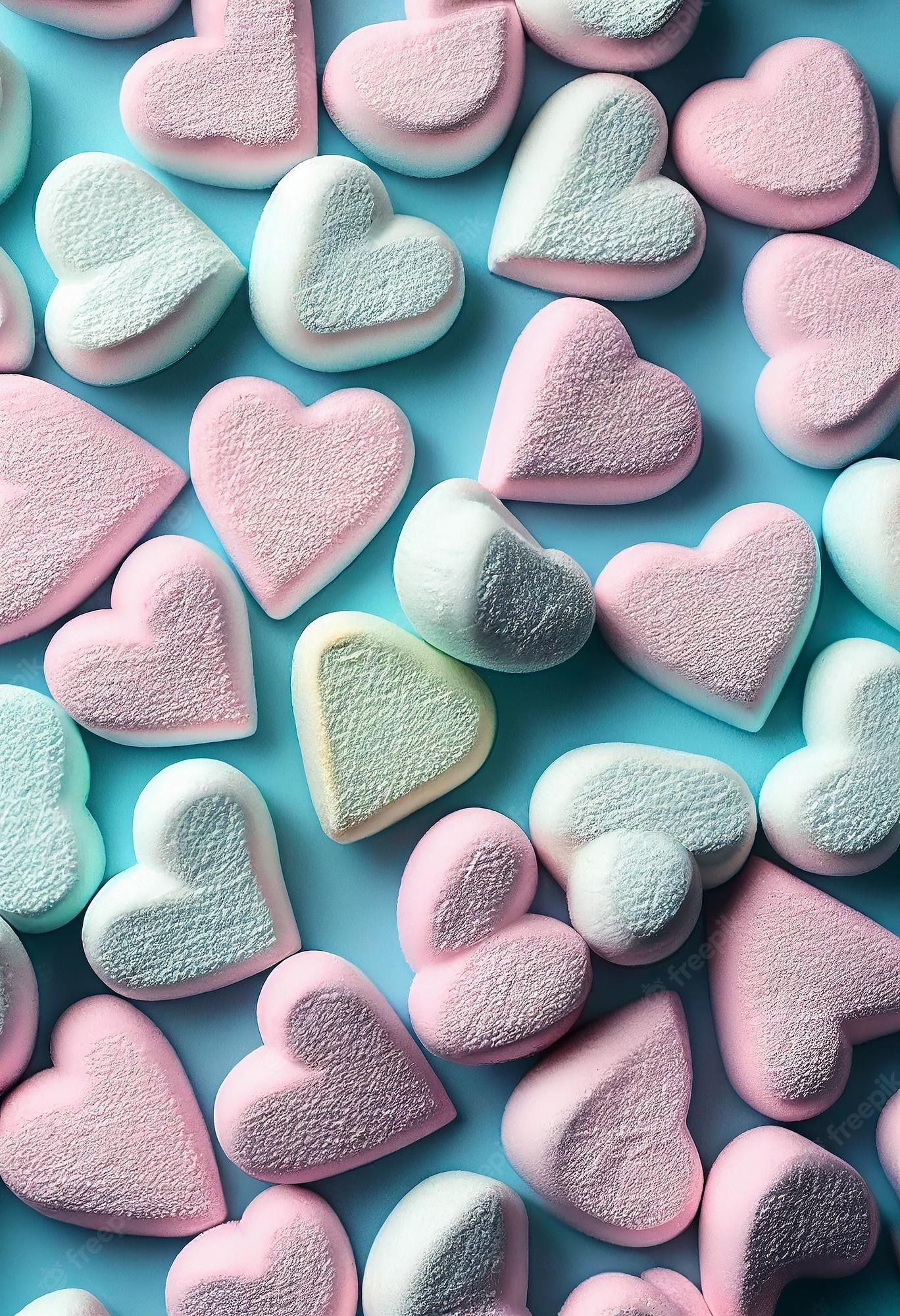 Herzbonbons, Zuckerherzen, Pastellfarben, Türkis, Rosa, Full HD, Hintergrundbild fürs Tablet