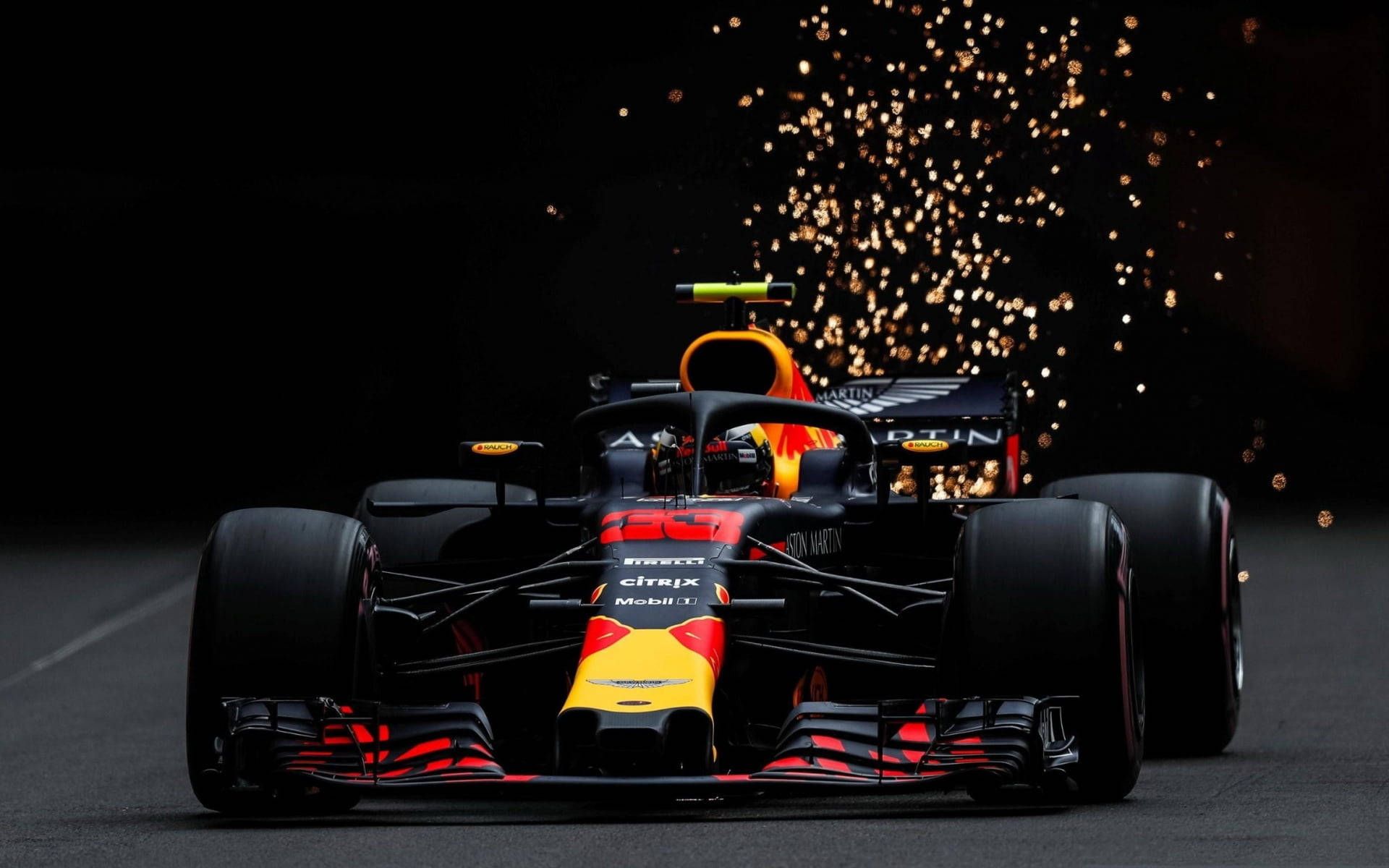 Red Bull Racing, Formel 1, Funkenflug, Nacht, Rennwagen, Full HD, Windows-Hintergrundbild