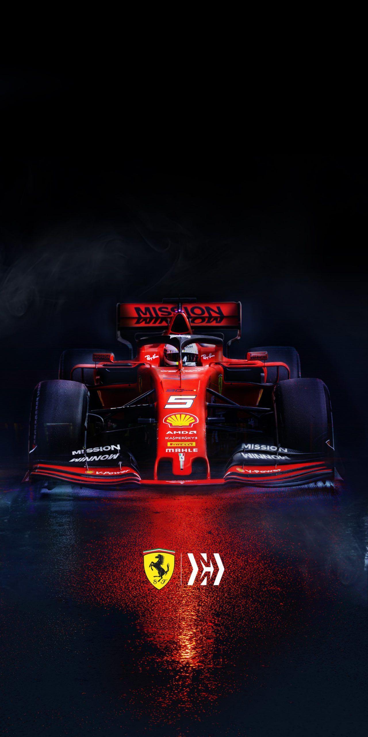 Scuderia Ferrari, Ferrari-Logo, Spiegelung, Dunkelblau, Hochformat, Full HD, iPhone-Hintergrundbild