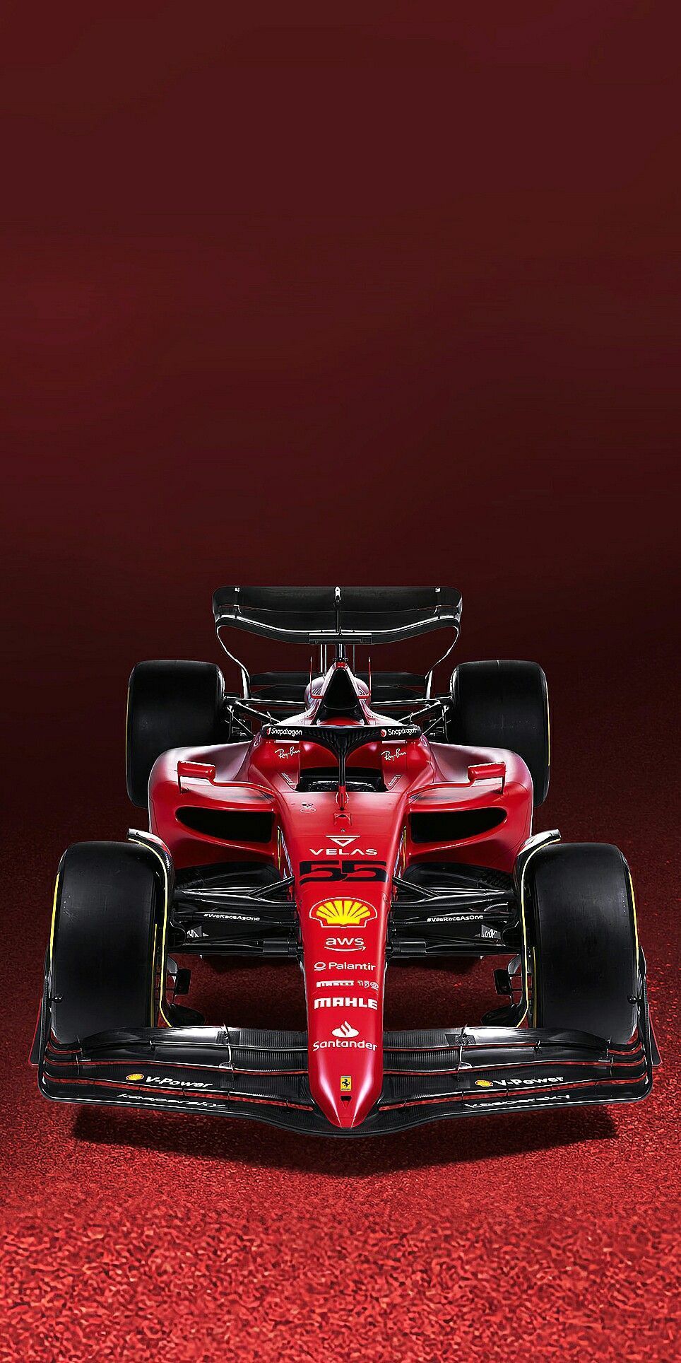 Scuderia Ferrari, Ferrari F1-75, Frontansicht, Roter Hintergrund, Hochformat, Sperrbildschirm