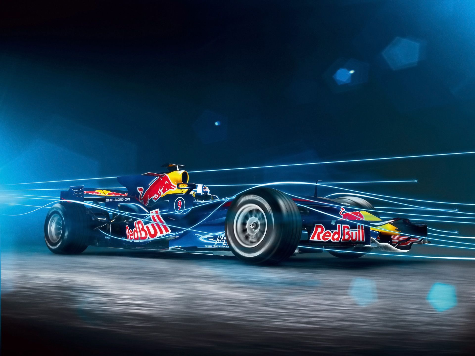 Red Bull Racing, Digitale Kunst, Lichtlinien, Blau, Geschwindigkeit, Full HD, iPad-Hintergrundbild