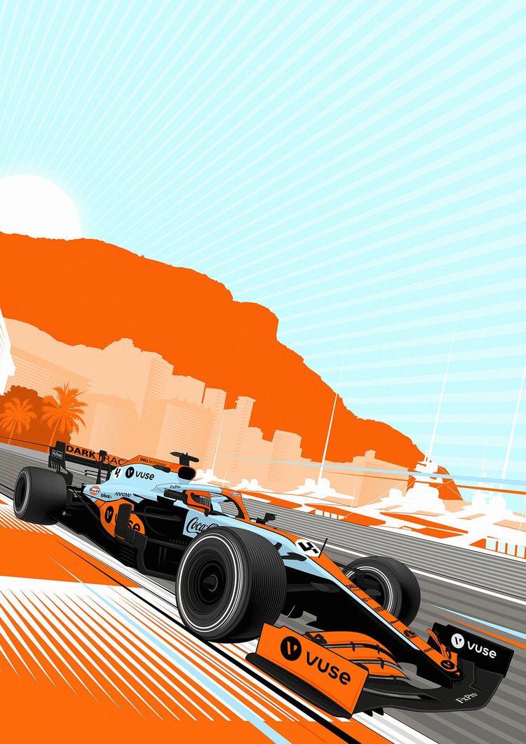 McLaren, Gulf-Lackierung, Illustration, Orange-Blau, Rennwagen, HD, iPad-Hintergrundbild