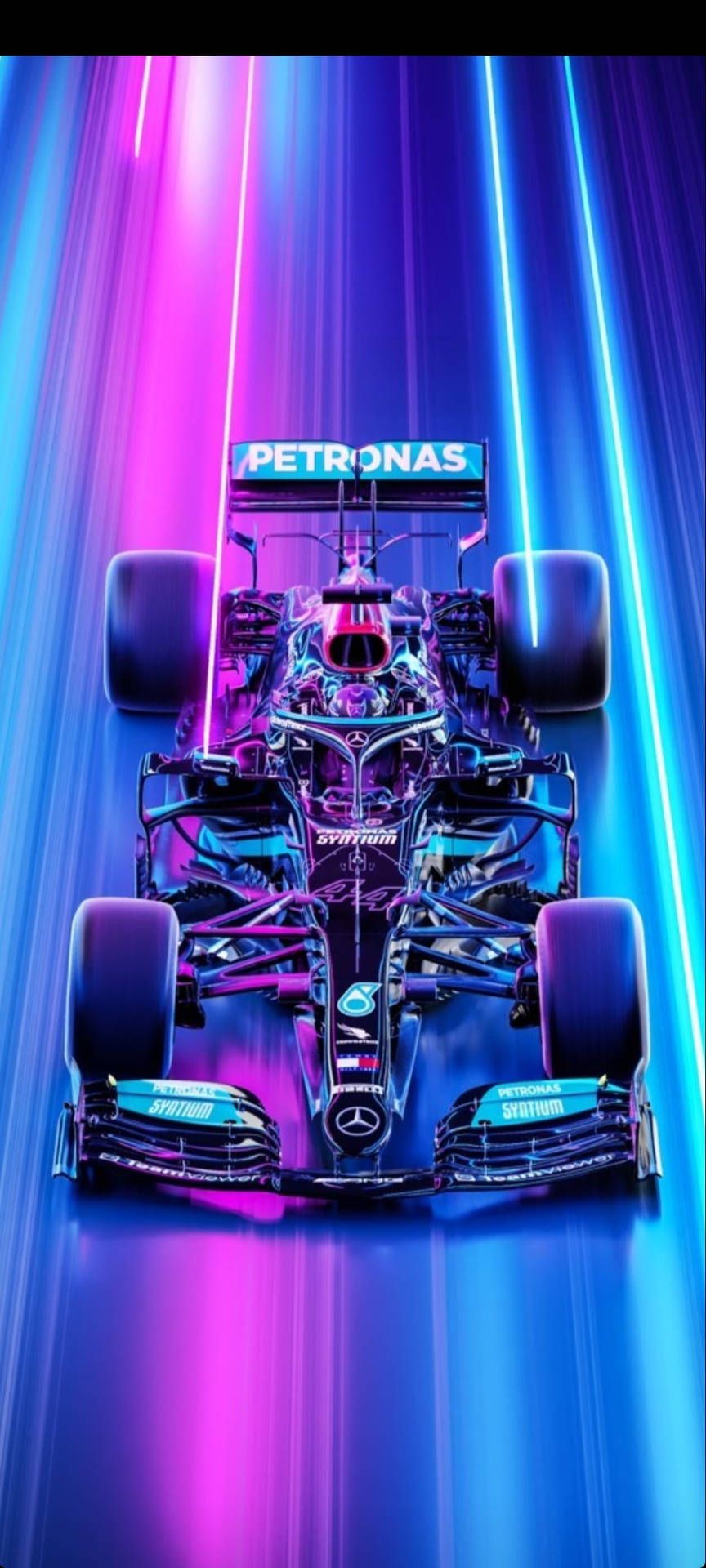 Mercedes-AMG Petronas, Formel-1-Wagen, Neonlicht, Lila-Blau, Frontansicht, HD, Handy-Hintergrund
