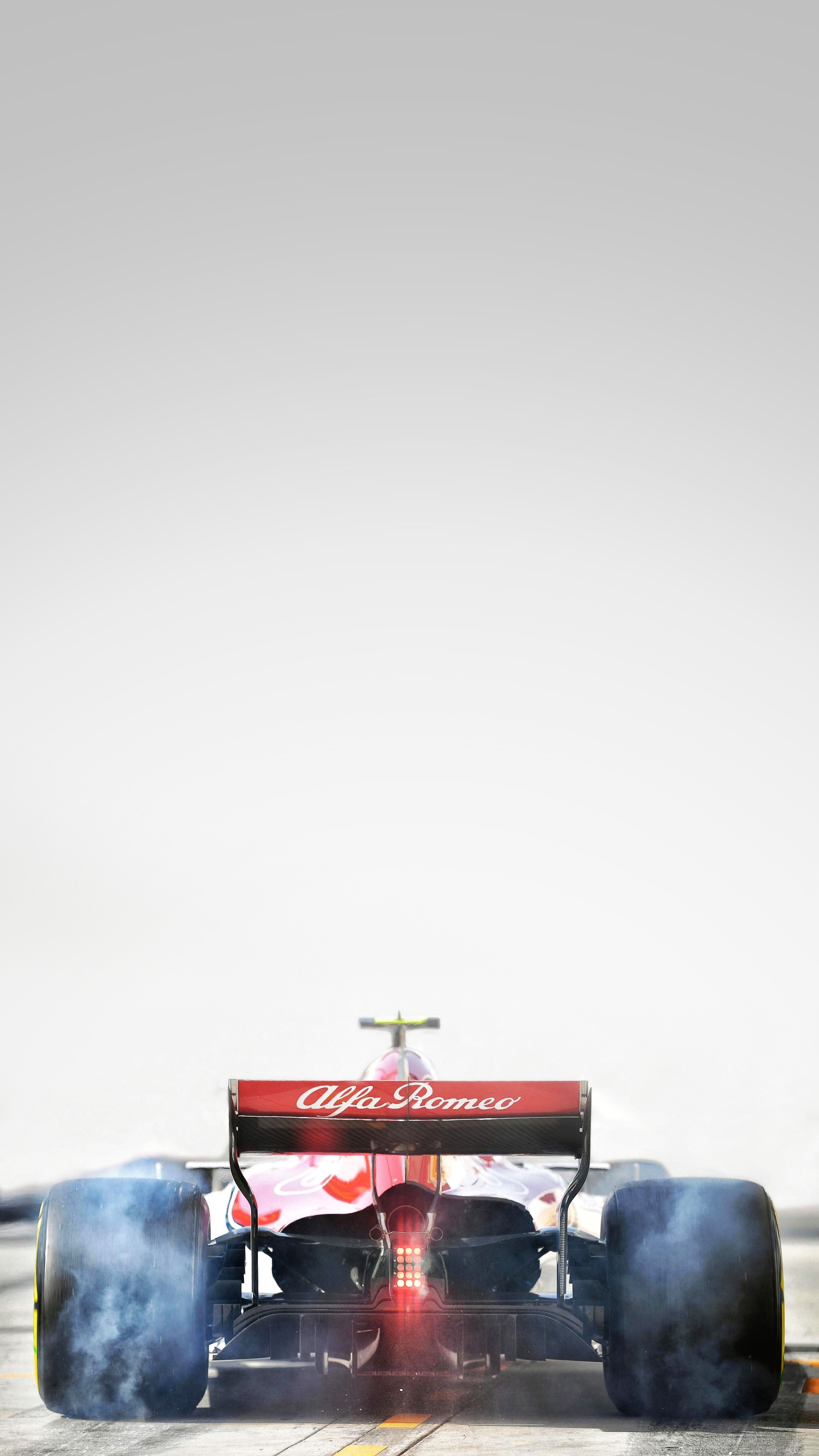 Formel-1-Wagen, Heckansicht, Weißer Hintergrund, Minimalistisch, Hochformat, Sperrbildschirm