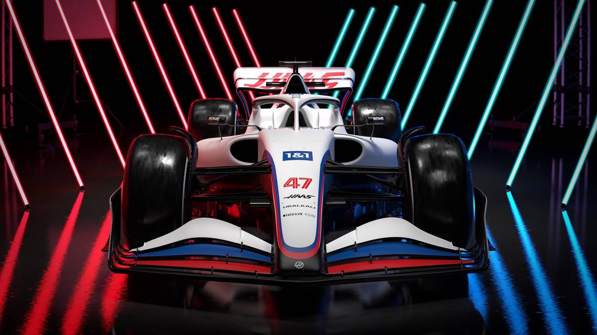 Haas VF-22, Haas F1 Team, Startnummer 47, Neonlicht, Präsentation, Hintergrundbild