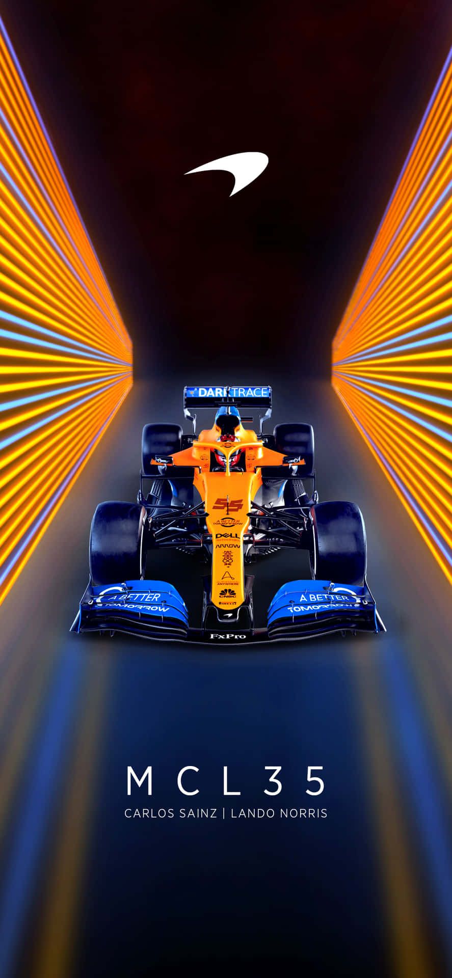 McLaren MCL35, Tunnel, Orange Lichter, Präsentation, Hochformat, HD, Handy-Hintergrundbild