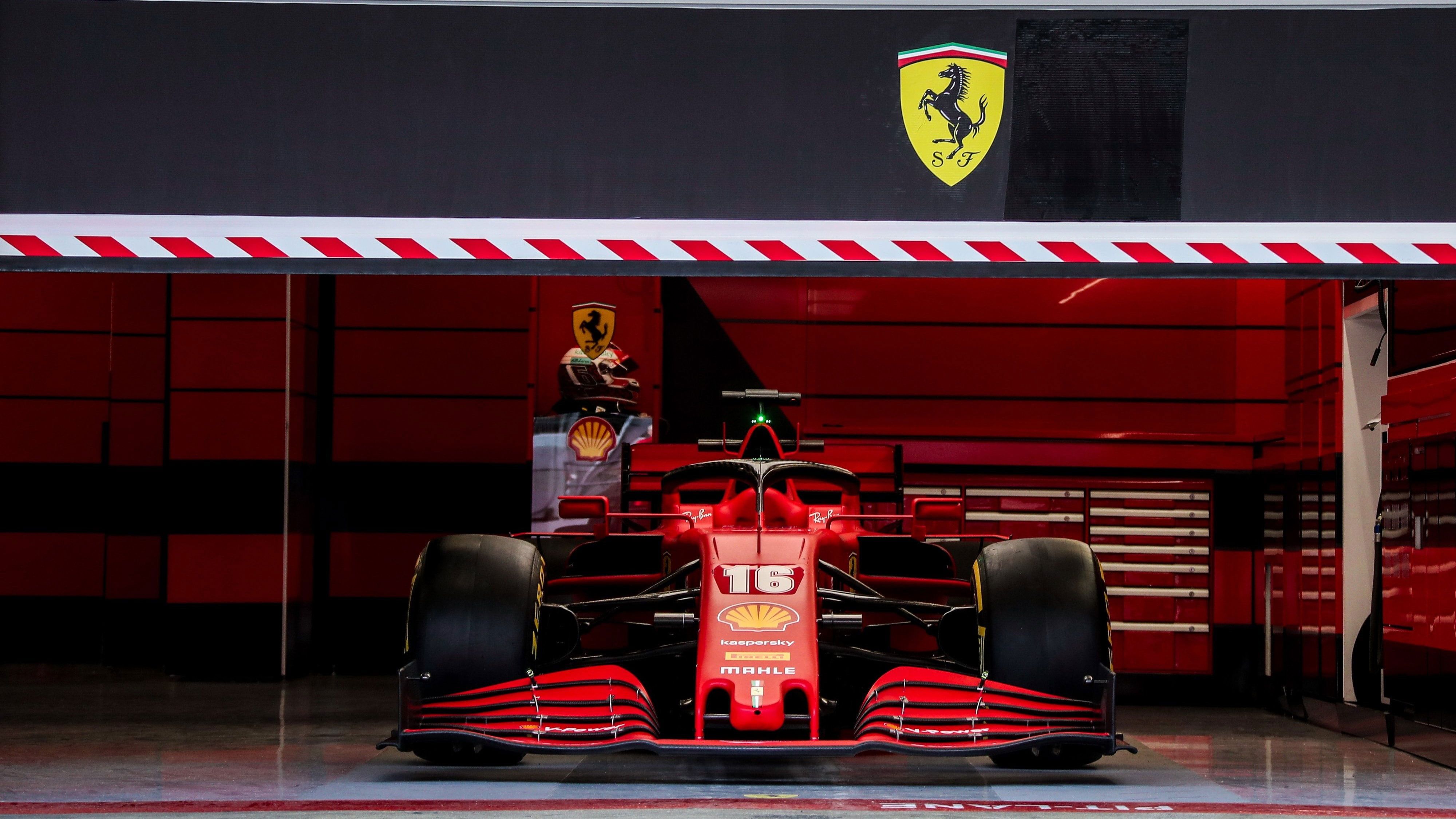 Scuderia Ferrari, Startnummer 16, Box, Ferrari-Logo, Rot, 4K, Desktop-Hintergrund