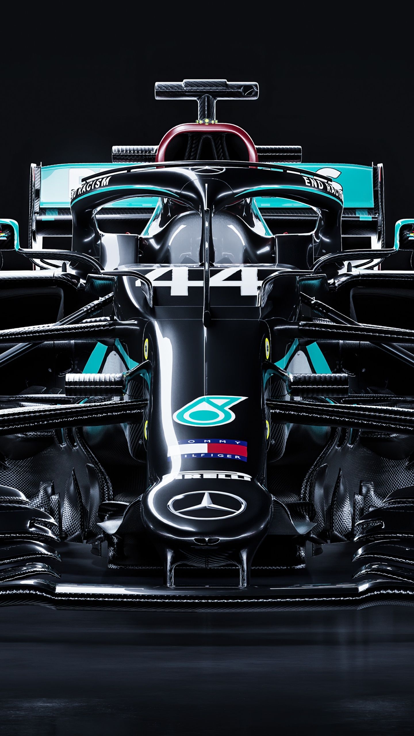 Mercedes-AMG Petronas, Lewis Hamilton, Startnummer 44, Formel-1-Wagen, Schwarzer Hintergrund, Sperrbildschirm