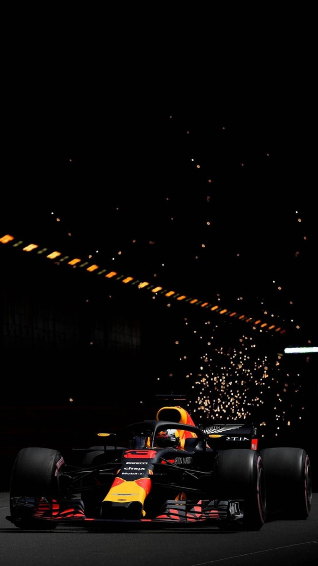 Red Bull Racing, Formel 1, Funken, Nachtrennen, Rennwagen, 1080x1920, Handy-Hintergrund