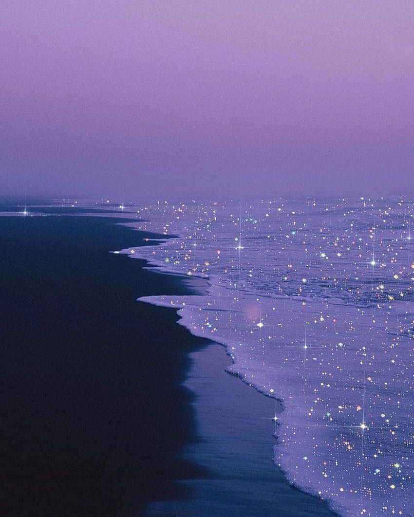 Strand, Lila Dämmerung, Funkelnde Wellen, Meer, HD, Hintergrundbild fürs Tablet