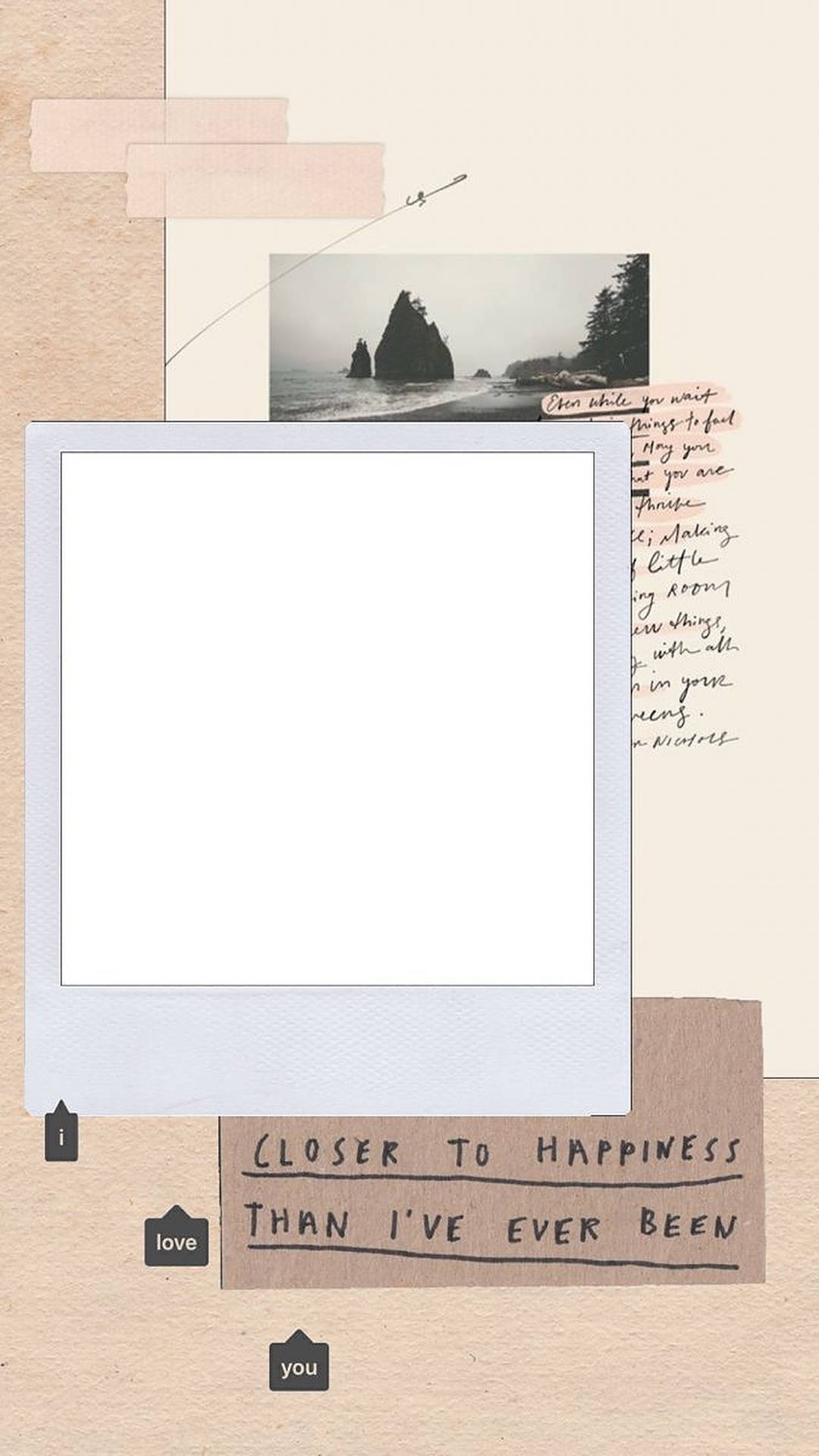 Leerer Sofortbildrahmen, Zitat, Scrapbook, Beige, Full HD, Sperrbildschirm fürs iPhone