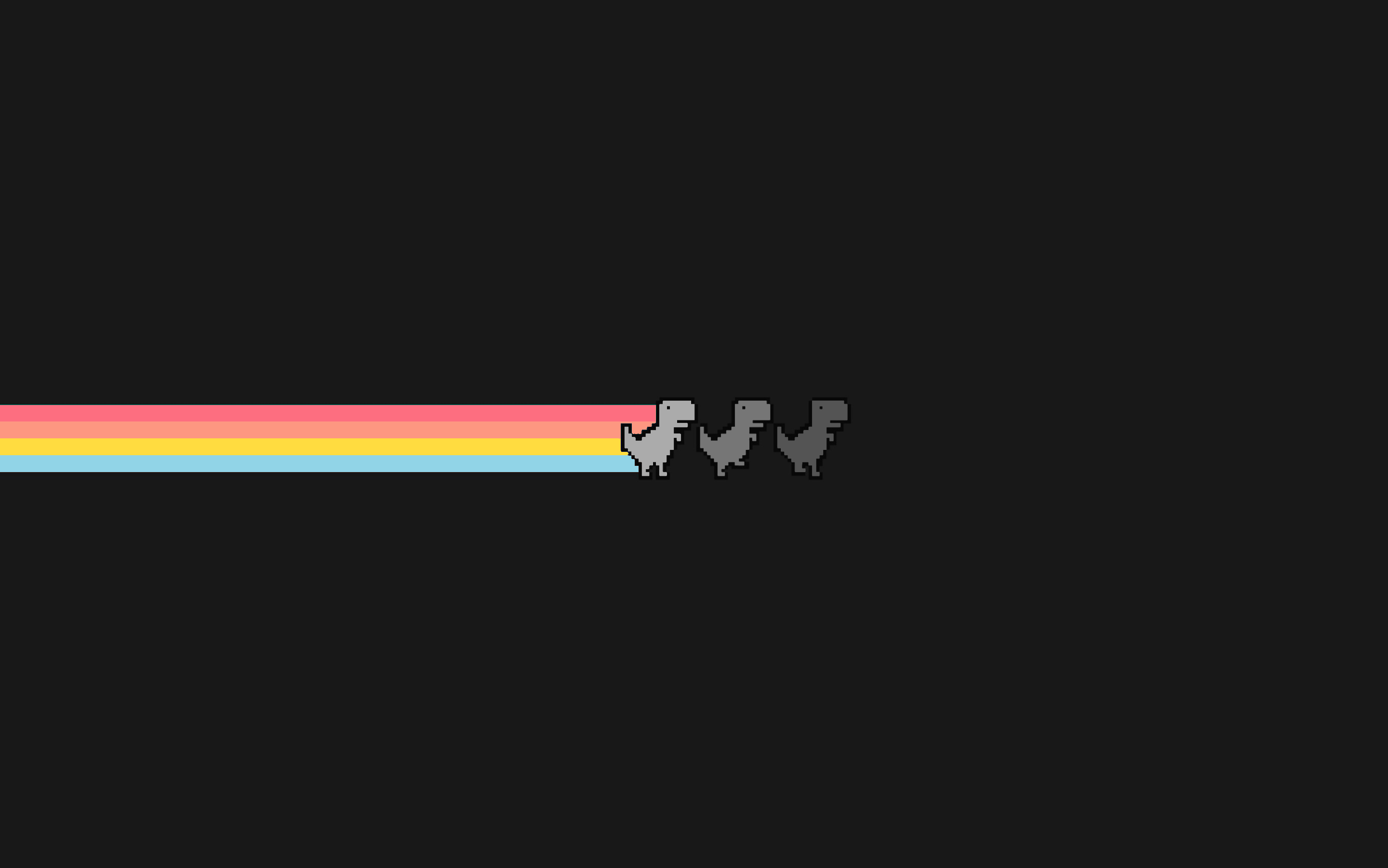 Chrome-Dino, Dinosaurier, Regenbogen, Pixel-Art, Schwarz Hintergrund, 2K Wallpaper