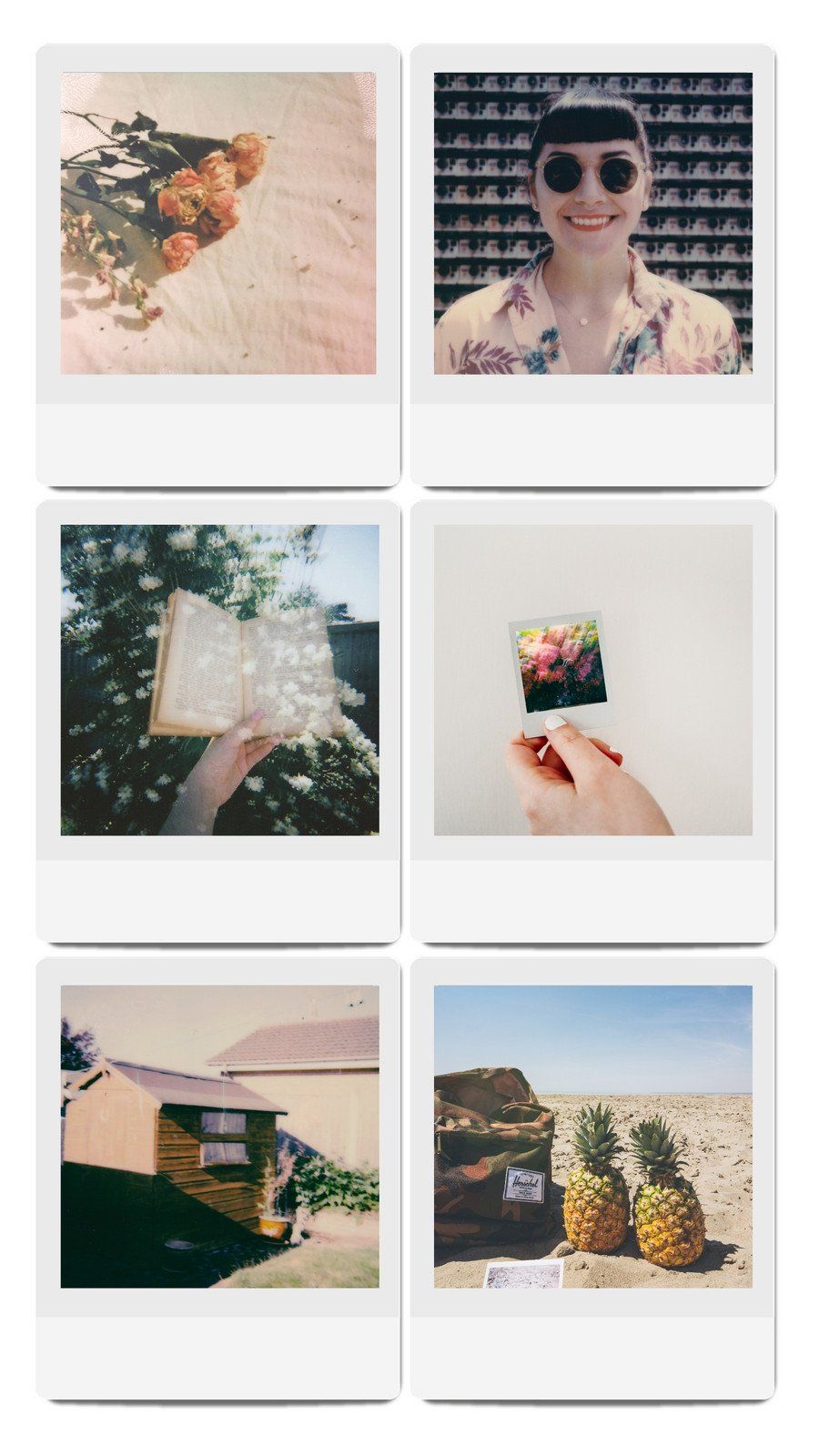Fotoraster, Sofortbilder, Sommer, Collage, Hochformat, Hintergrundbild fürs Smartphone