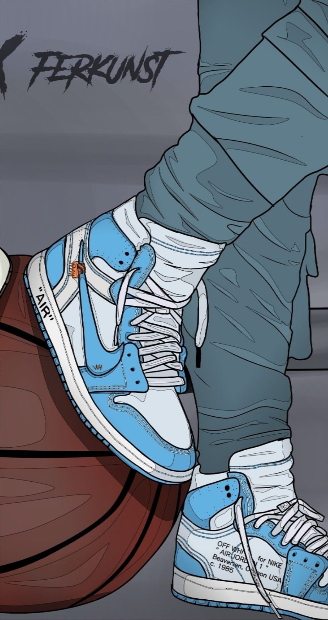 Air Jordan 1, Sneaker, Basketball, Illustration, Hellblau, Full HD, Handy-Hintergrund