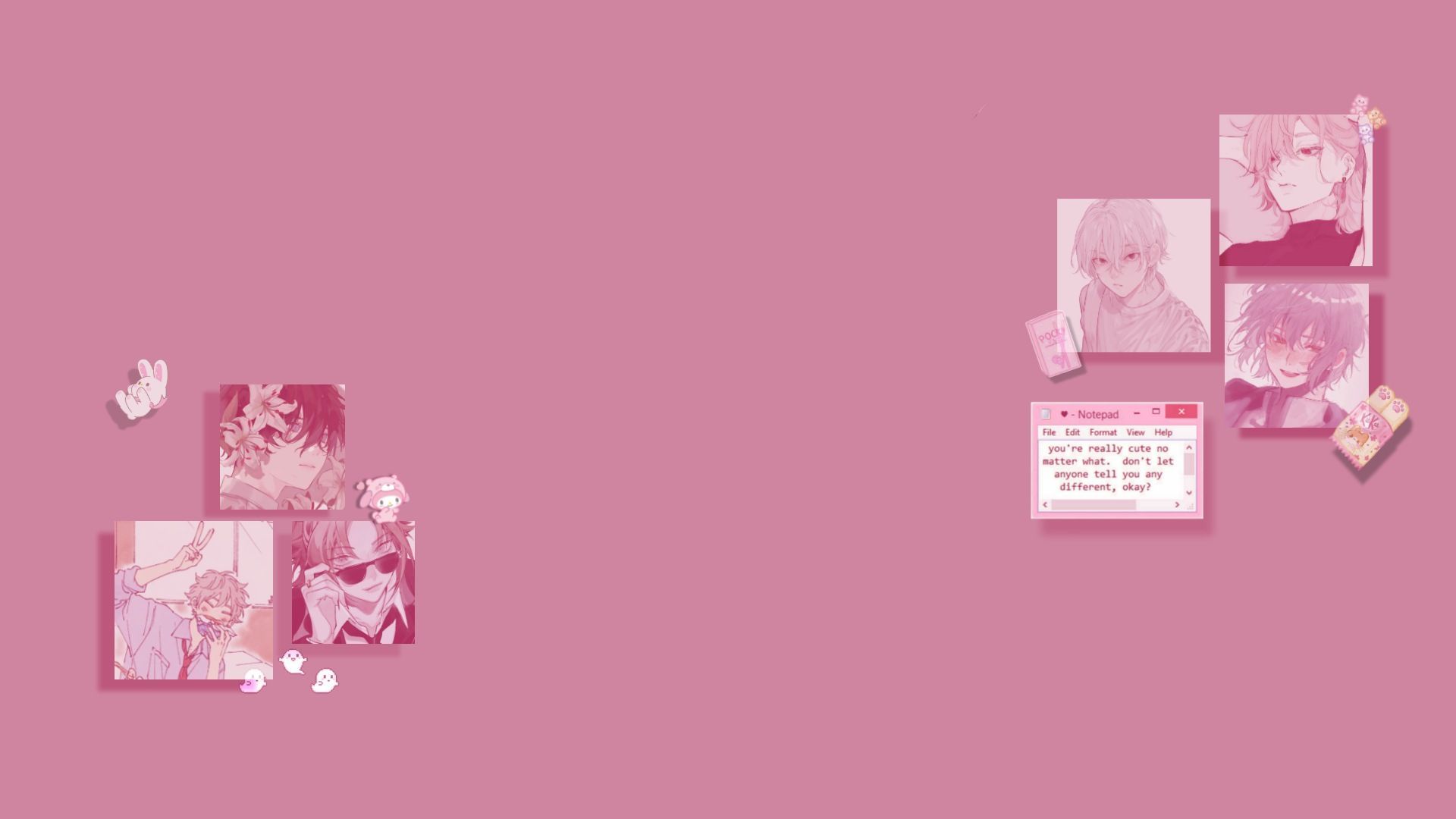 Anime, Polaroids, Altrosa, Minimalistisch, 16:9, Full-HD-Hintergrundbild für den Desktop