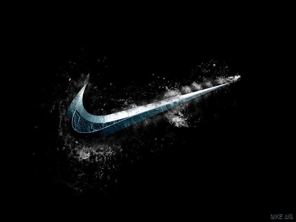 Nike, Swoosh, Wasserspritzer, Schwarzer Hintergrund, Silber, Wallpaper