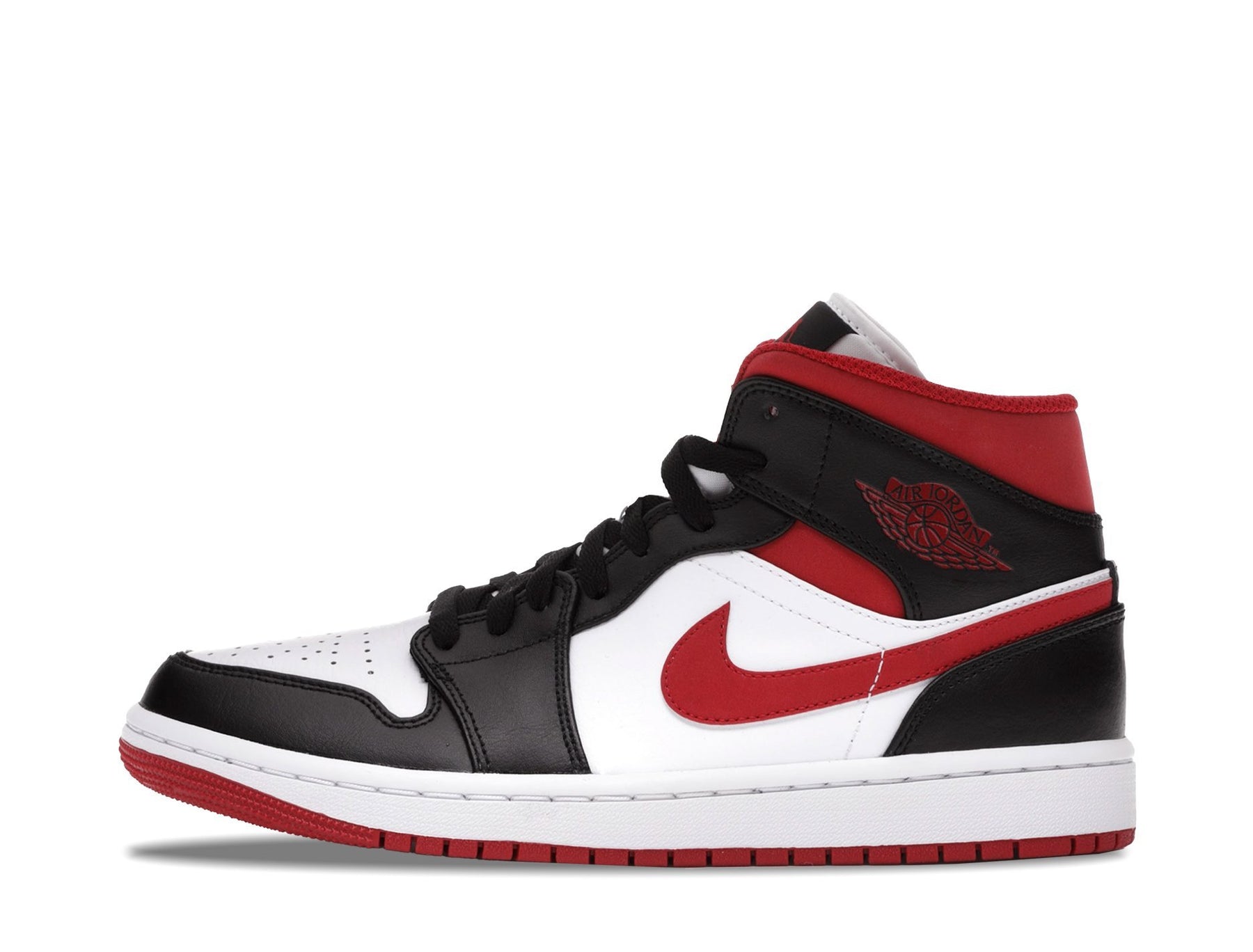 Air Jordan 1 Mid, Air Jordan, Sneaker, Rot-Schwarz-Weiß, Weißer Hintergrund, HD Wallpaper