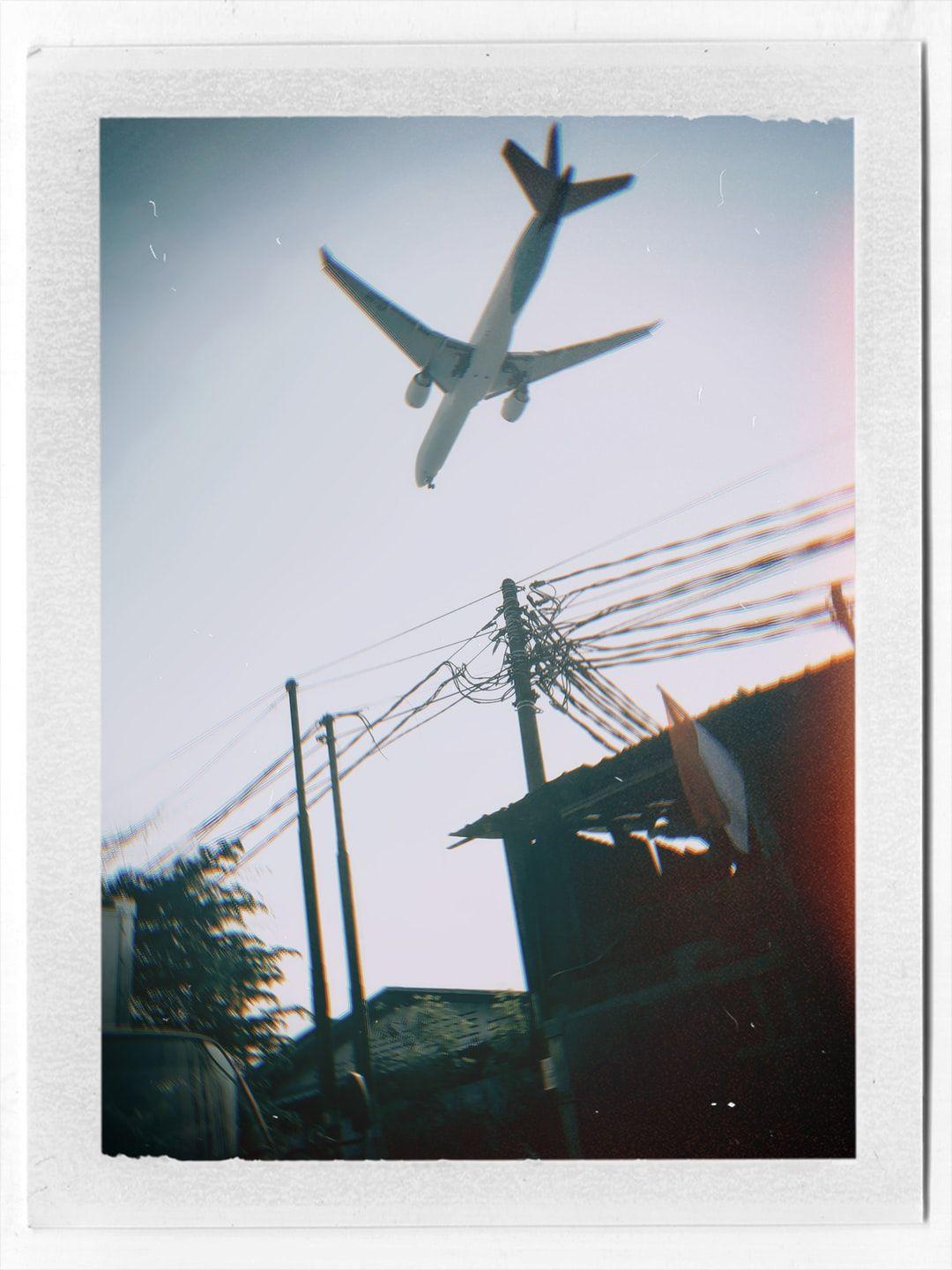 Polaroid, Flugzeug, Stromleitungen, Himmel, Vintage, Full HD, iPad-Hintergrundbild