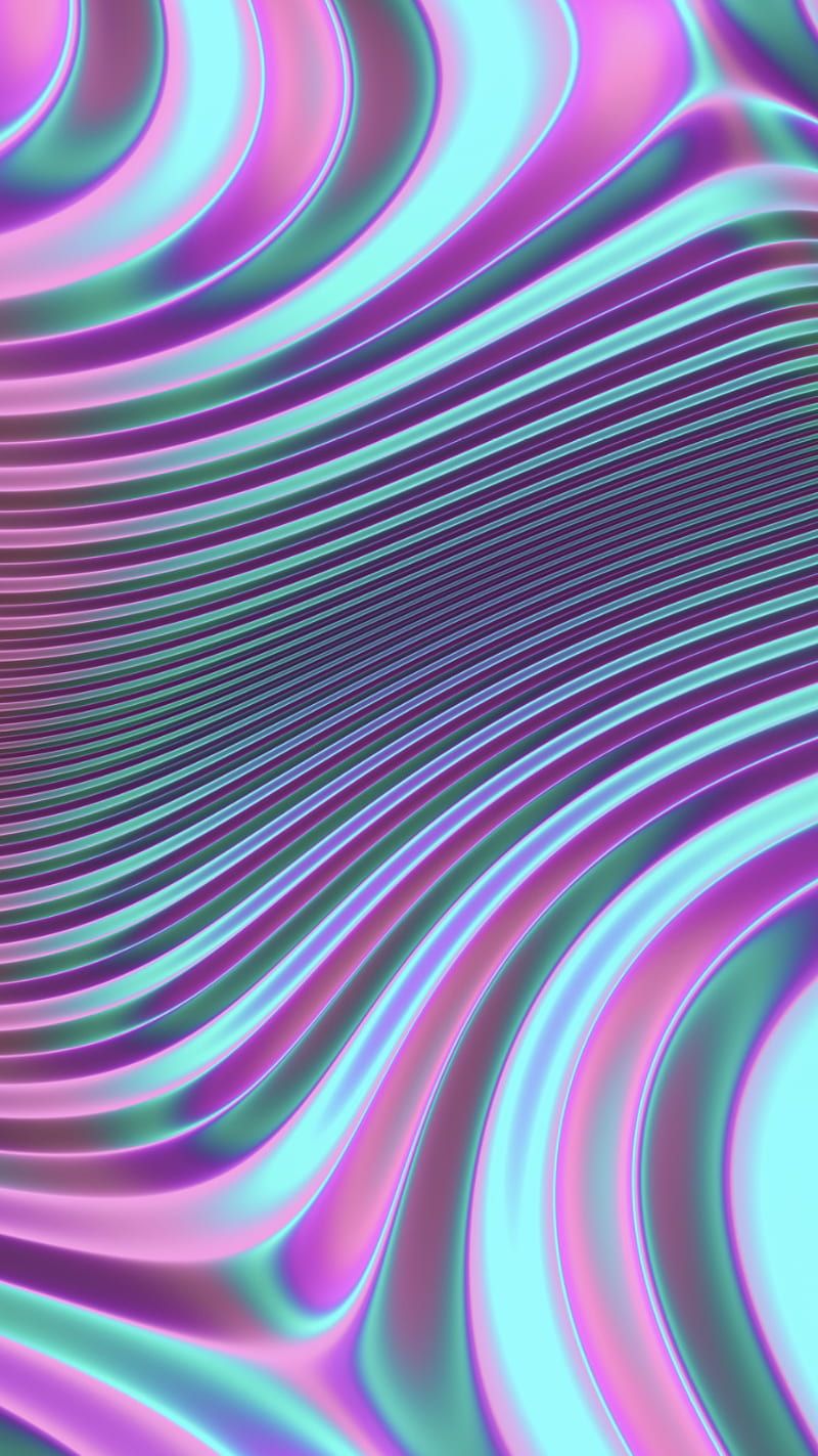 Holografisch, Wellen, Abstrakt, Türkis-Pink, Hochformat, Hintergrundbild fürs Smartphone