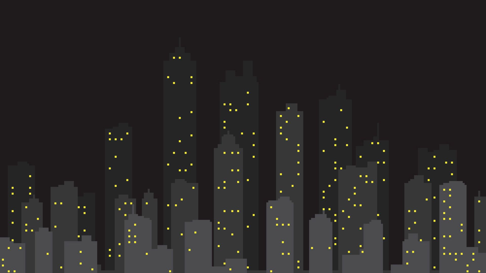 Skyline, Nachtstadt, Fenster, Dunkel, Flat Design, Full HD 1080p, Desktop-Hintergrundbild