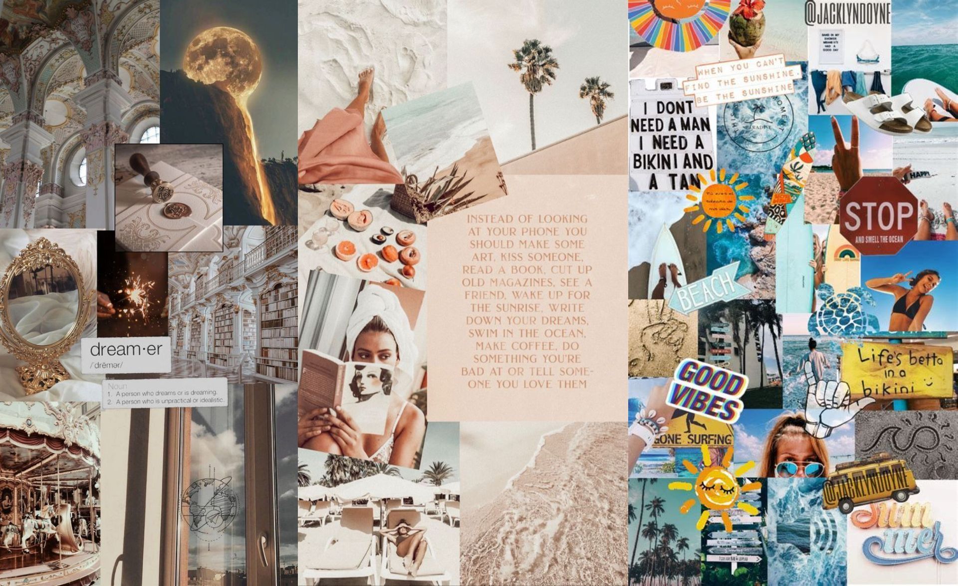 Collage, Strand, Good Vibes, Ästhetik, Sommer, Full HD, Desktop-Hintergrund für Windows