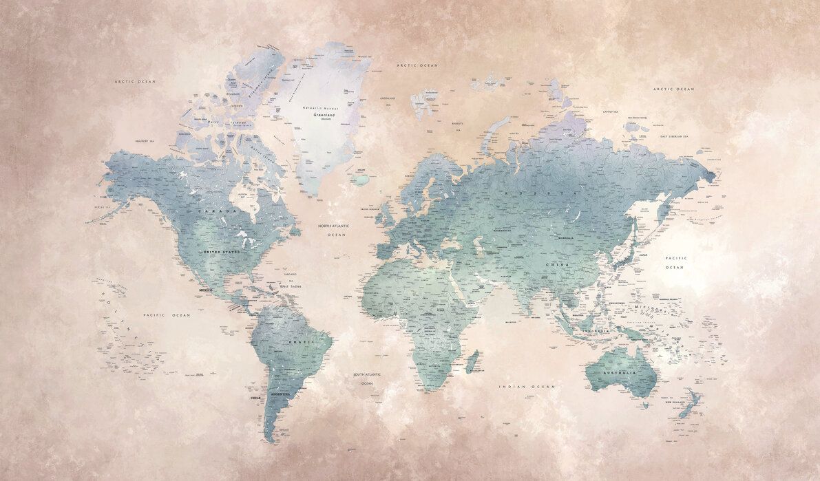 Aquarell, Kontinente, Pastellfarben, Altrosa, Türkis, Hintergrund