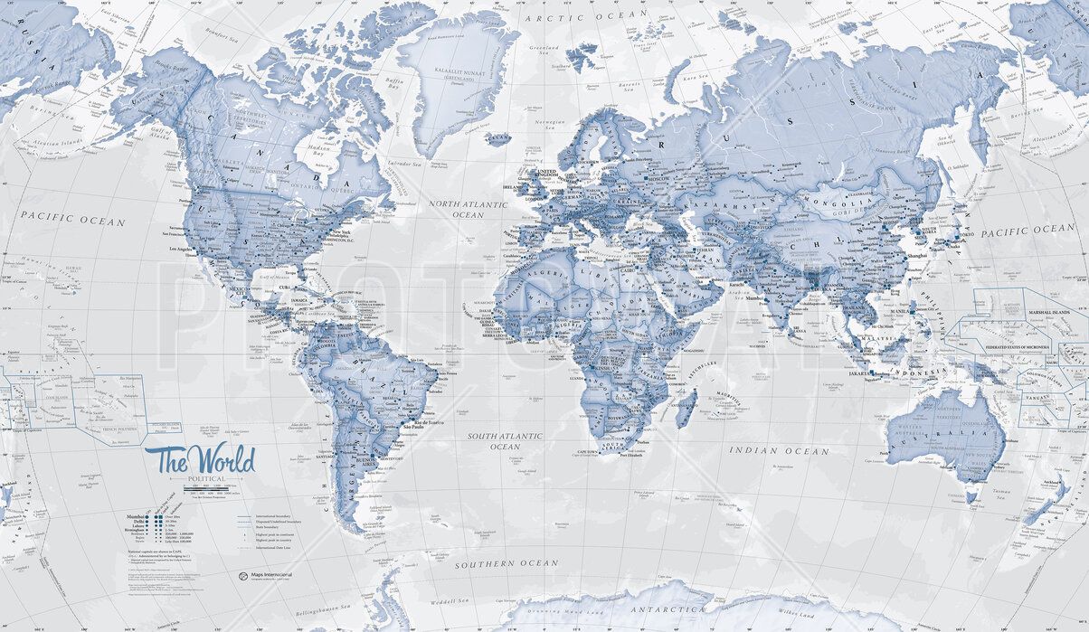 The World, Politische Karte, Blautöne, Detailliert, Hintergrundbild