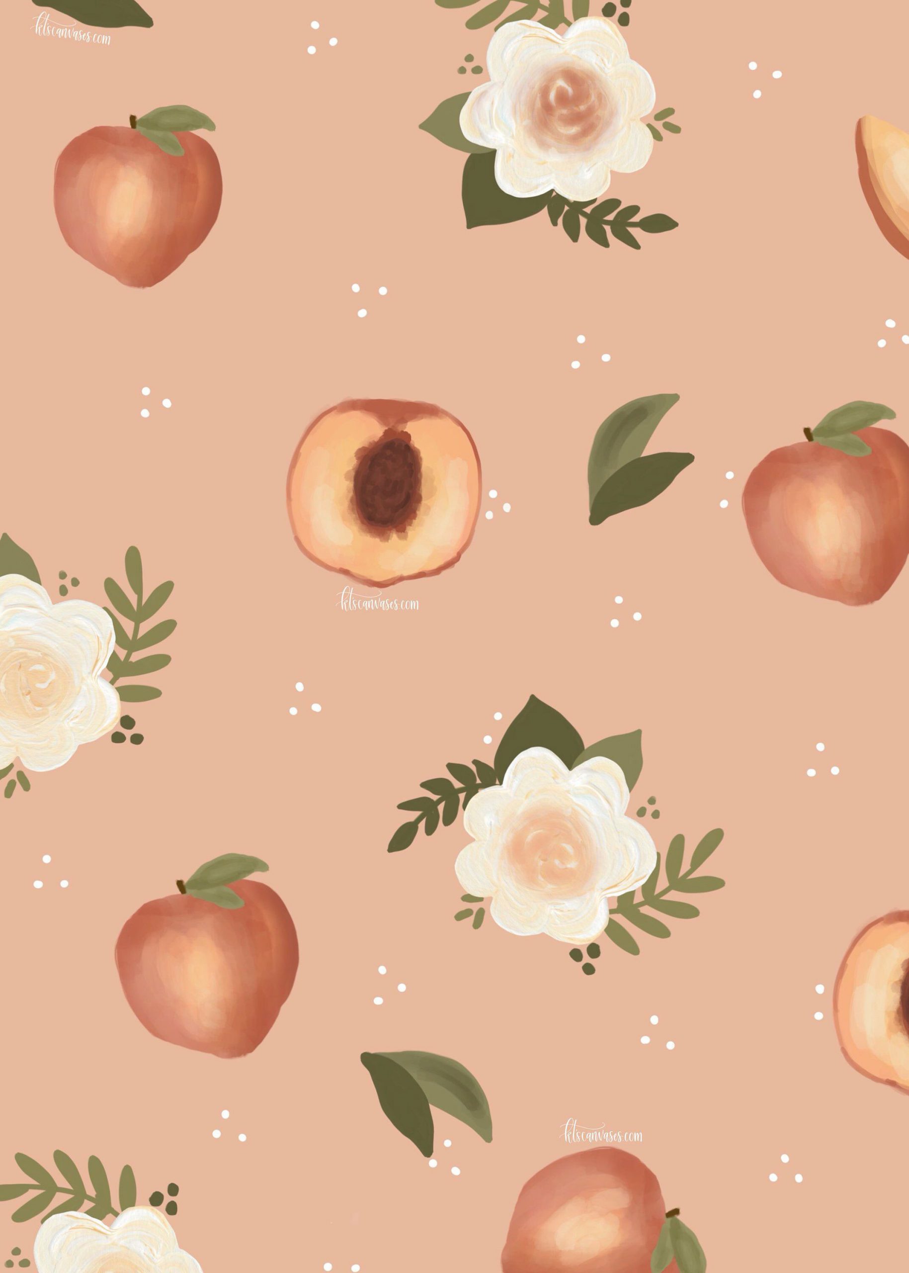 Pfirsiche, Blumen, Muster, Pfirsichfarben, Illustration, QHD+, iPad-Hintergrundbild