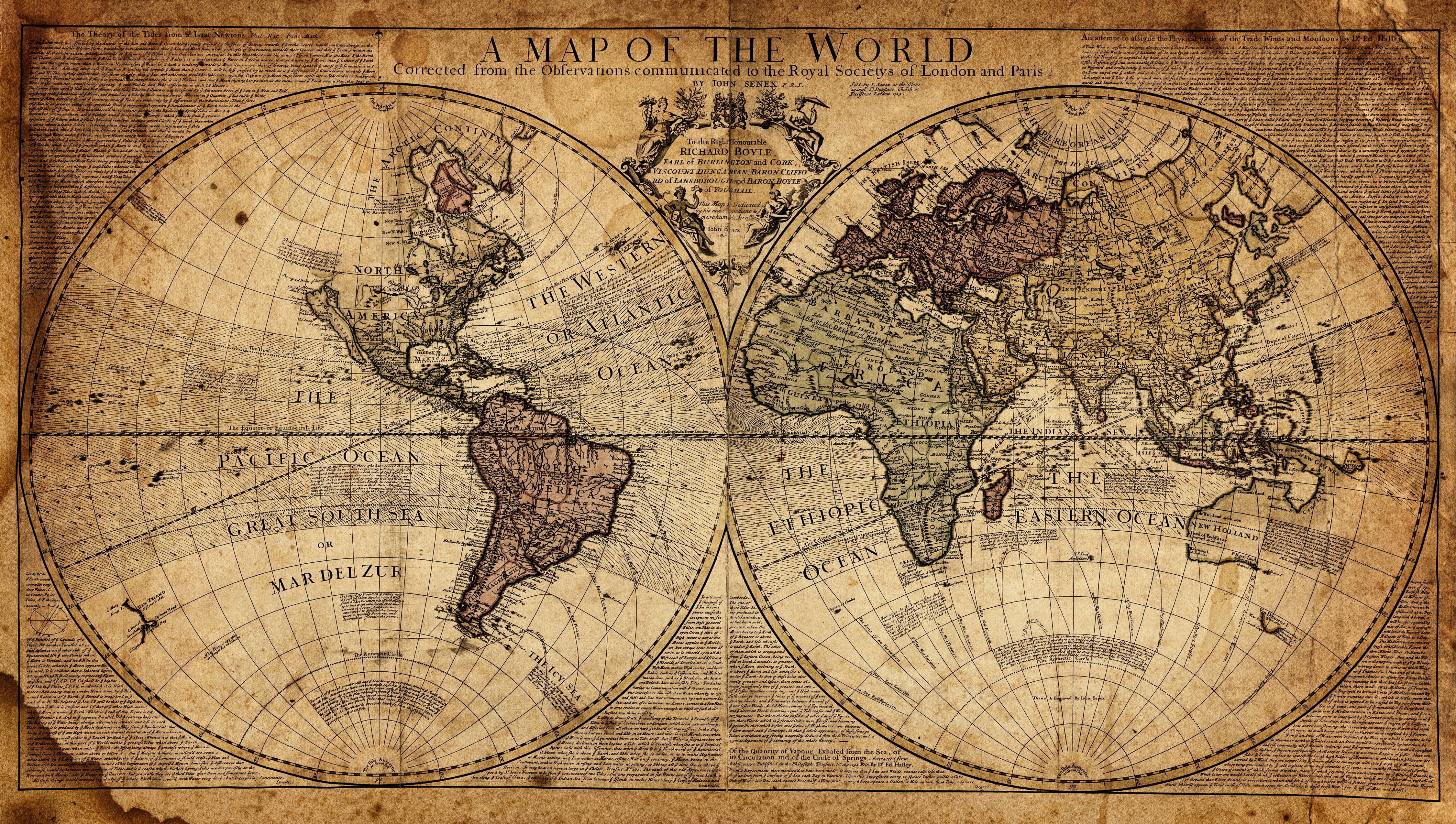 A Map of the World, Historische Karte, Doppelhemisphäre, Antik, Pergament, 4K, Breitbild-Hintergrundbild