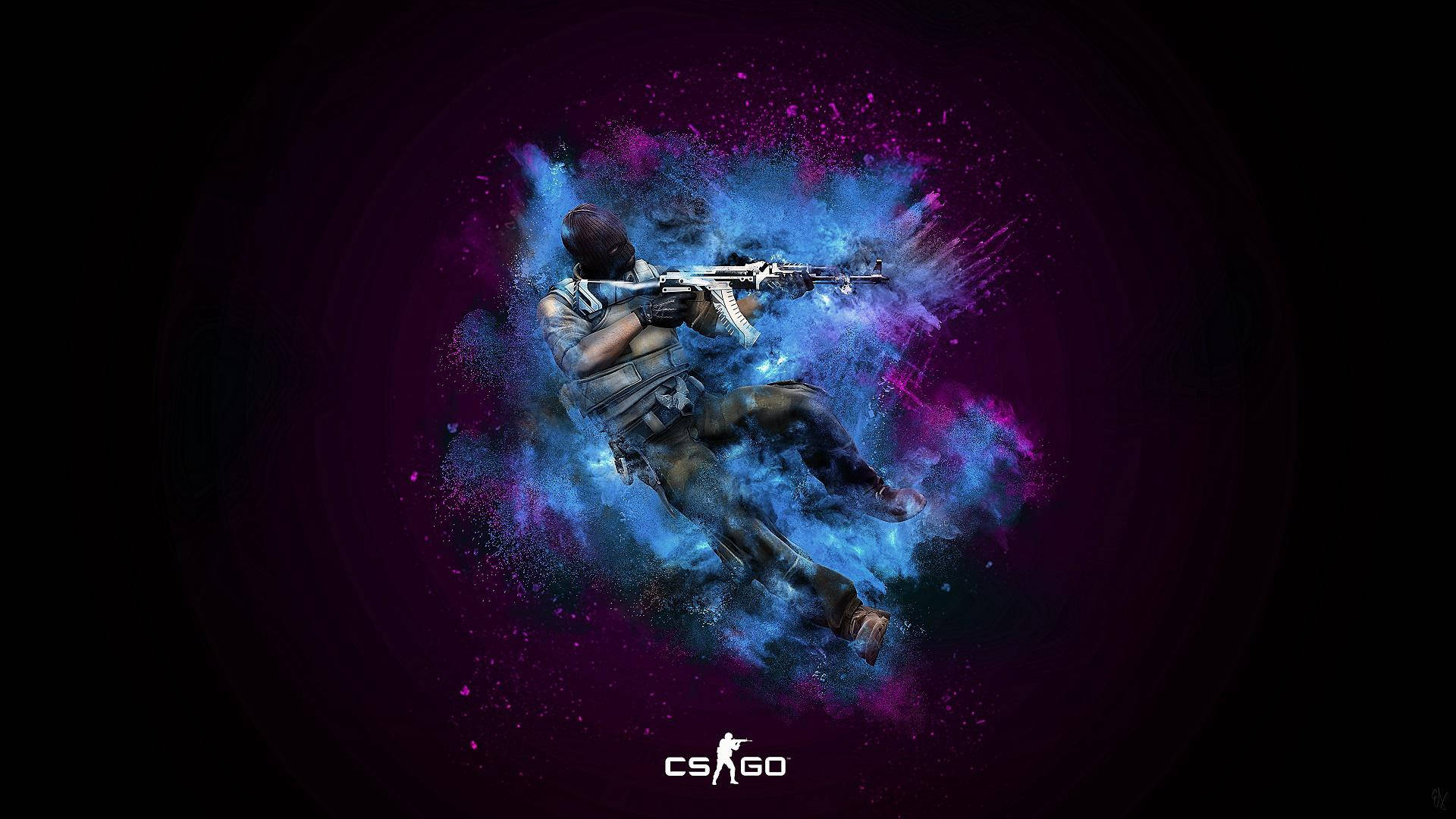 CS:GO, Soldat, Blauer Rauch, Partikel, Schwarzer Hintergrund, Full HD Wallpaper