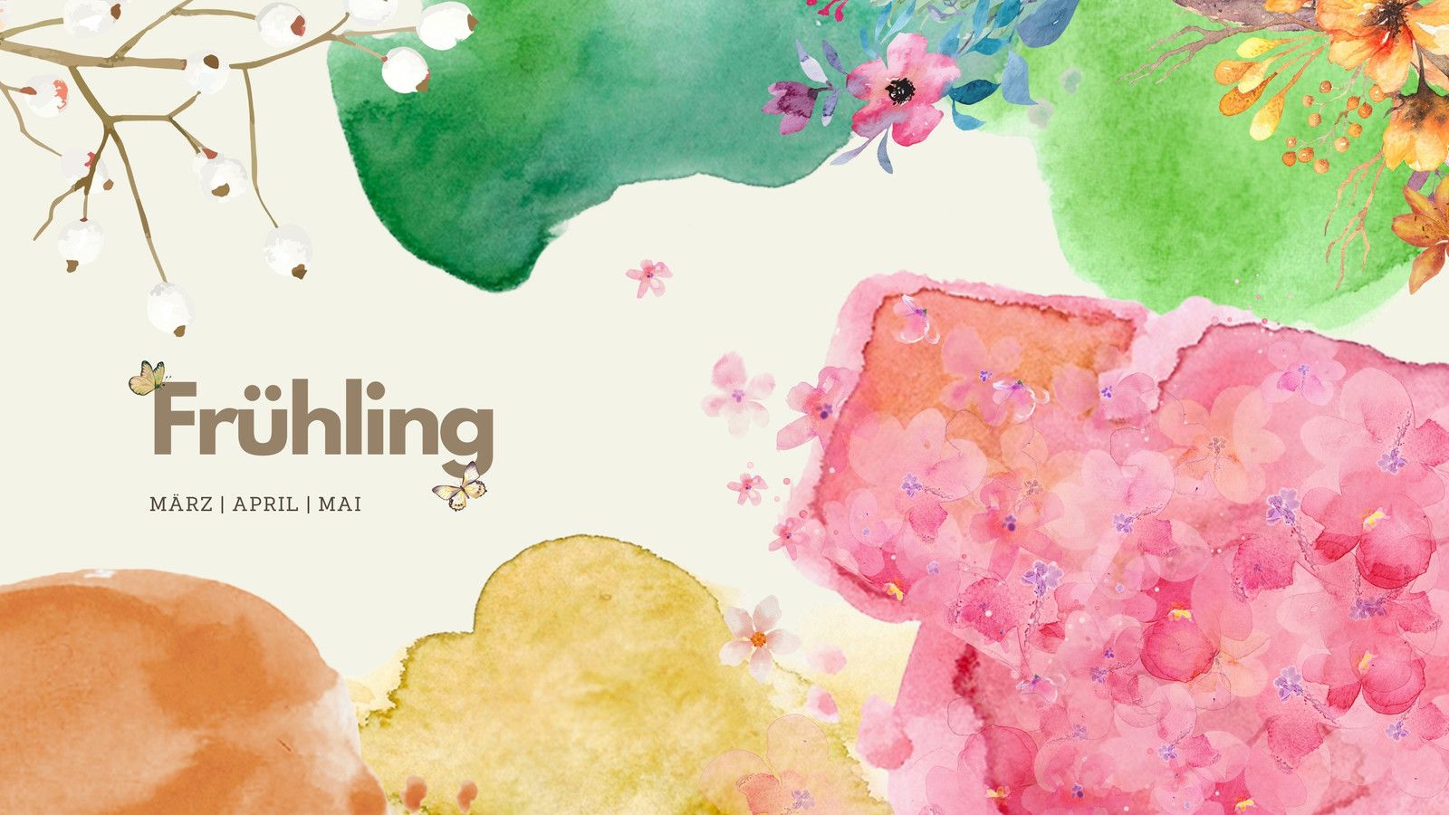 Frühling, März April Mai, Aquarell, Farbkleckse, Blumen, Illustration, HD, Breitbild-Hintergrundbild