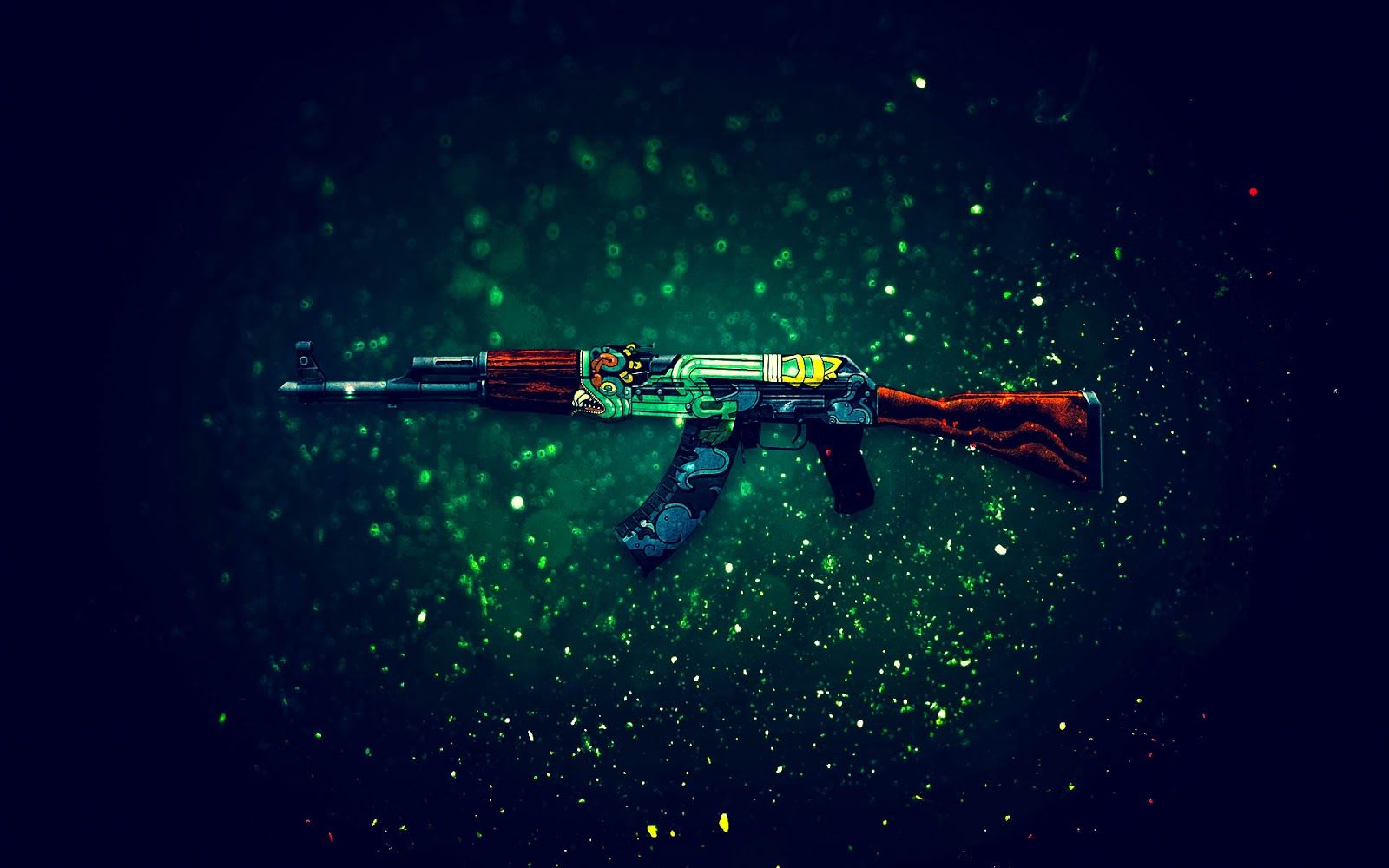 AK-47, Waffenskin, Grüne Partikel, Dunkelblau, HD, Hintergrundbild für den PC