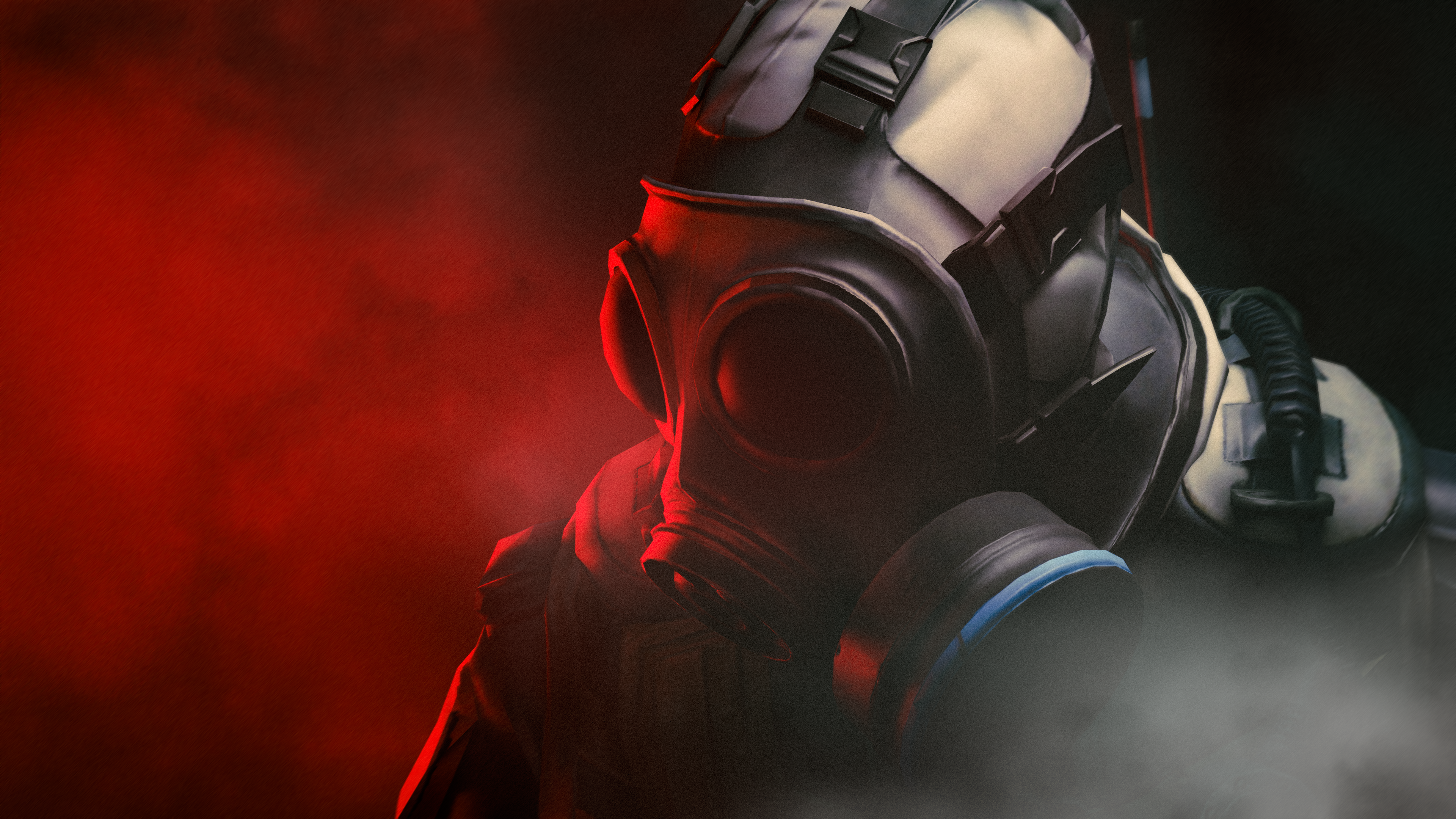 CS:GO, Gasmaske, Rotes Licht, Rauch, Nahaufnahme, 4K, Desktop-Hintergrund für Windows