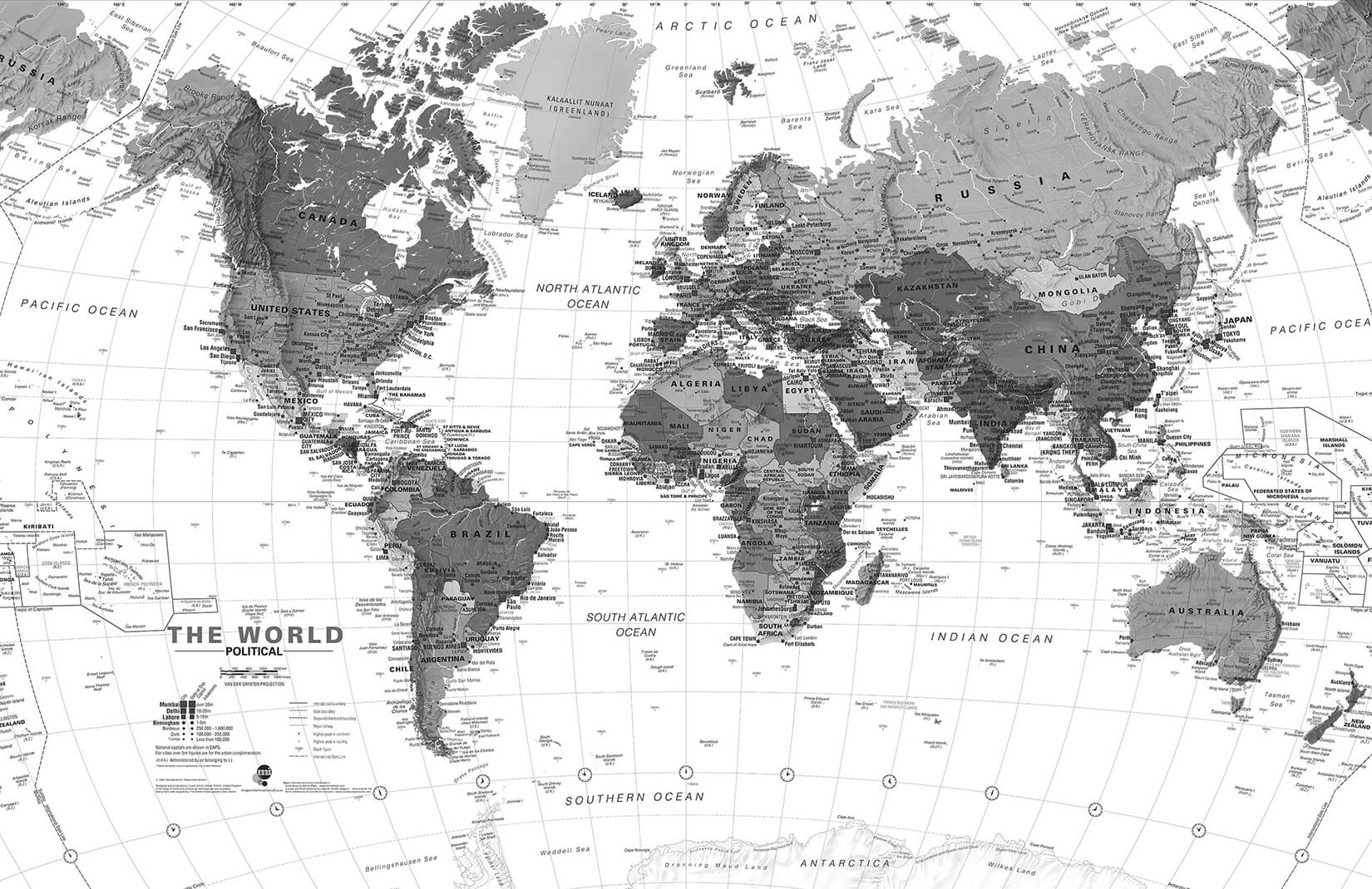 The World, Politische Karte, Schwarz-Weiß, Detailliert, HD, Desktop-Hintergrund für Windows
